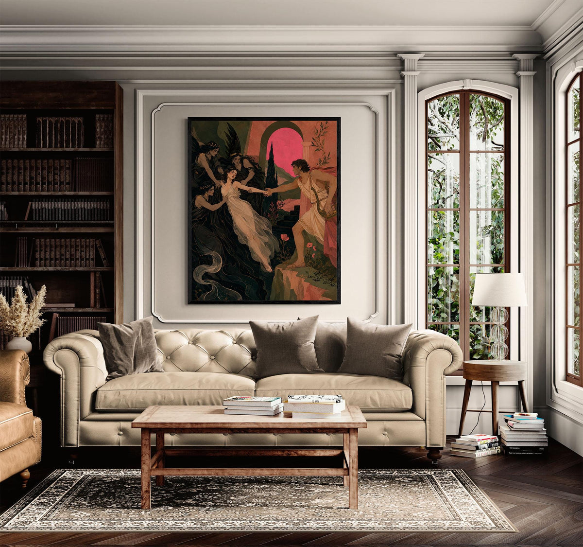 Orpheus and Eurydice Art Print | Ancient Greek Mythology | Classic | Literary | Gods and Goddess Myth | Room | Home Decor Pink Poster