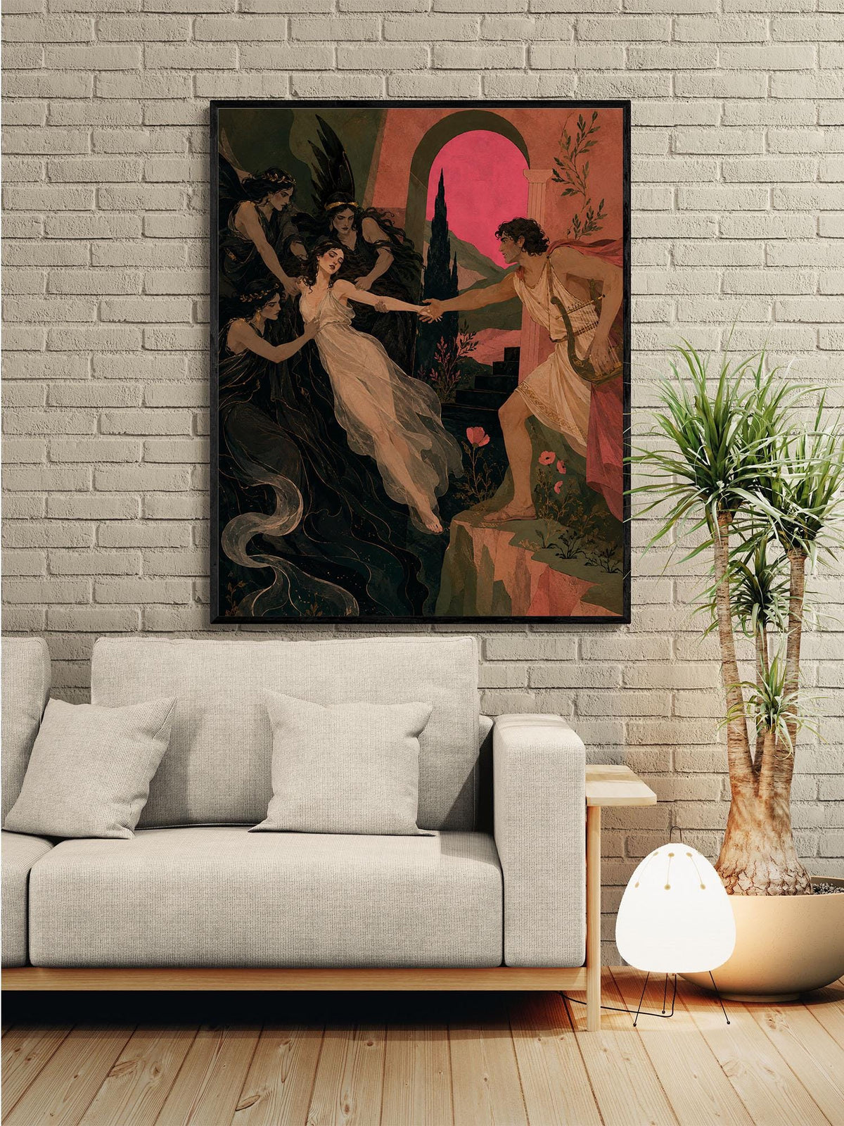 Orpheus and Eurydice Art Print | Ancient Greek Mythology | Classic | Literary | Gods and Goddess Myth | Room | Home Decor Pink Poster