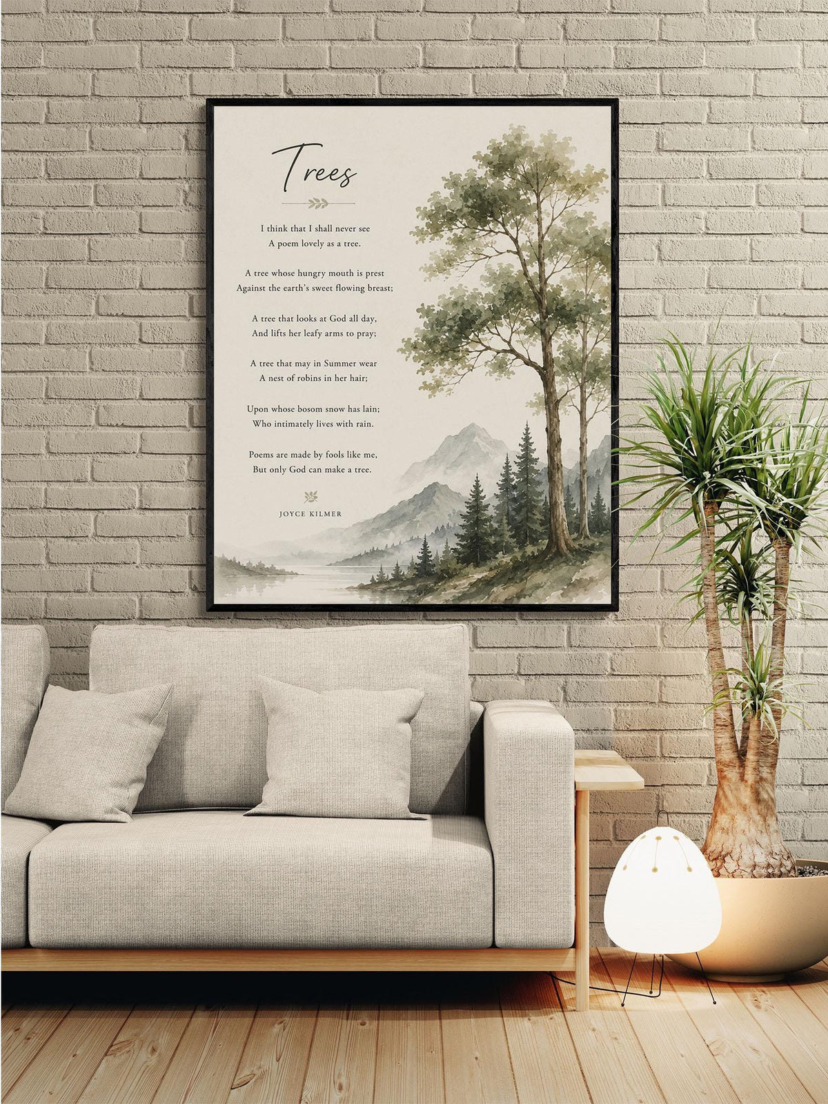 Trees Wall Art Print | Only God Can Make A Tree | Joyce Kilmer Poem | Forest Landscape | Literary Book | Inspirational Home Decor