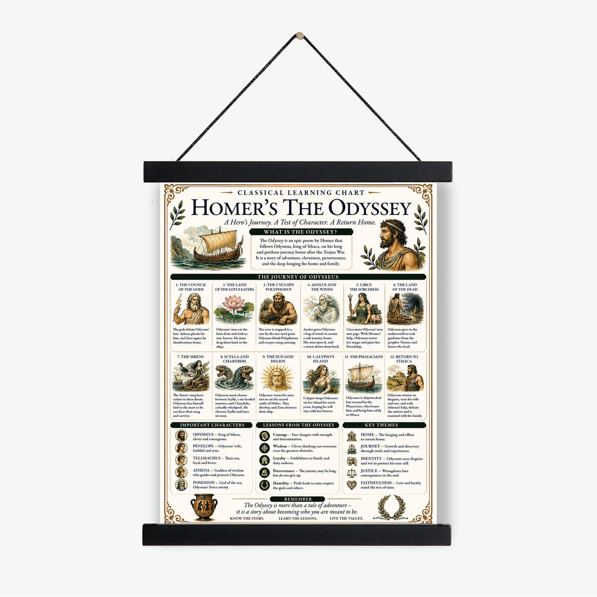 Homer's The Odyssey Chart Wall Art Print, Classical Learning Poster, Teacher Classroom Reference, History Greek Mythology Room Decor