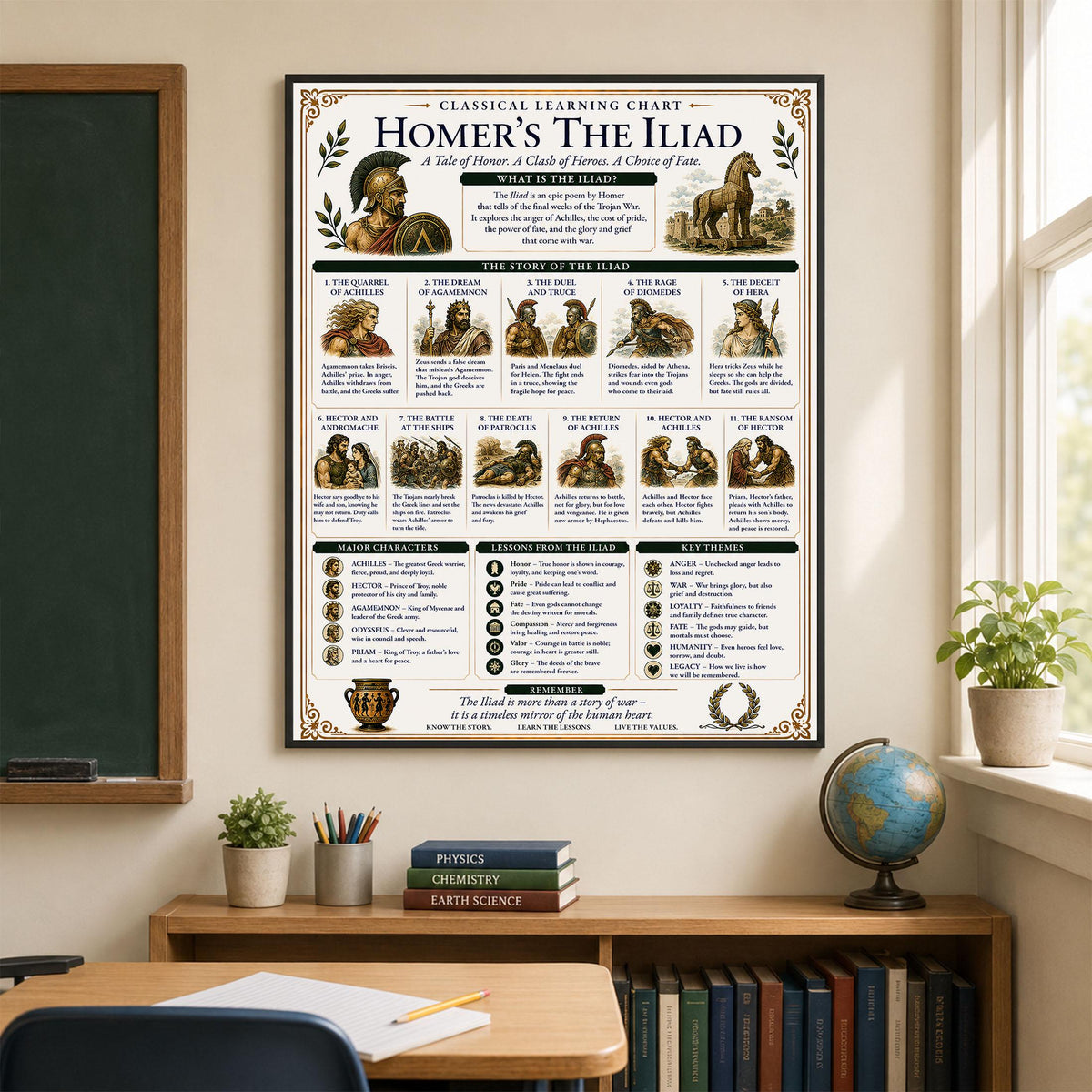 Homer's The Iliad Chart Wall Art Print, Classical Learning Poster, Teacher Classroom Reference, History Greek Mythology Room Decor