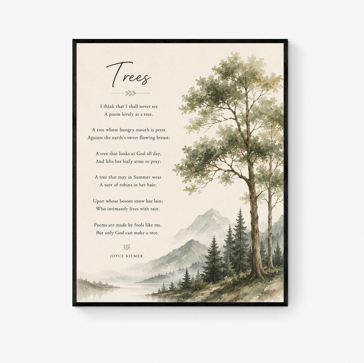 Trees Wall Art Print | Only God Can Make A Tree | Joyce Kilmer Poem | Forest Landscape | Literary Book | Inspirational Home Decor