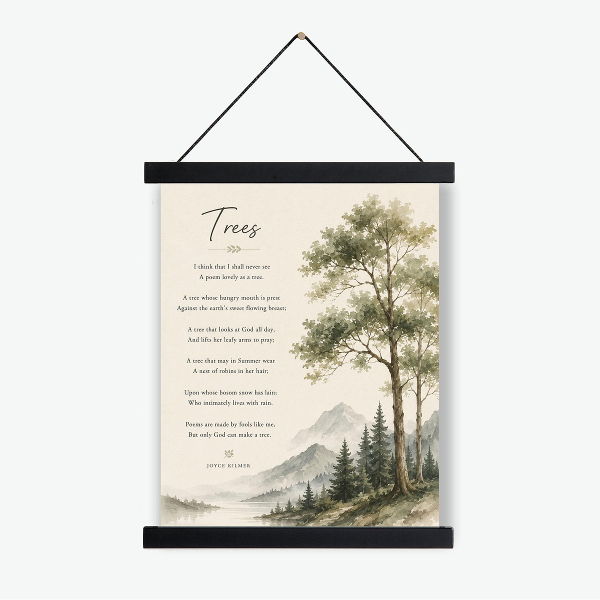 Trees Wall Art Print | Only God Can Make A Tree | Joyce Kilmer Poem | Forest Landscape | Literary Book | Inspirational Home Decor