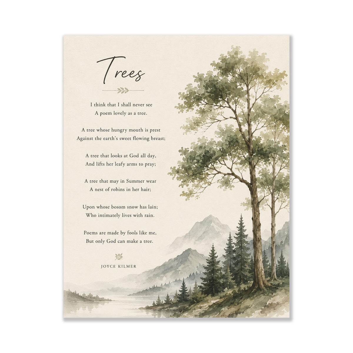 Trees Wall Art Print | Only God Can Make A Tree | Joyce Kilmer Poem | Forest Landscape | Literary Book | Inspirational Home Decor