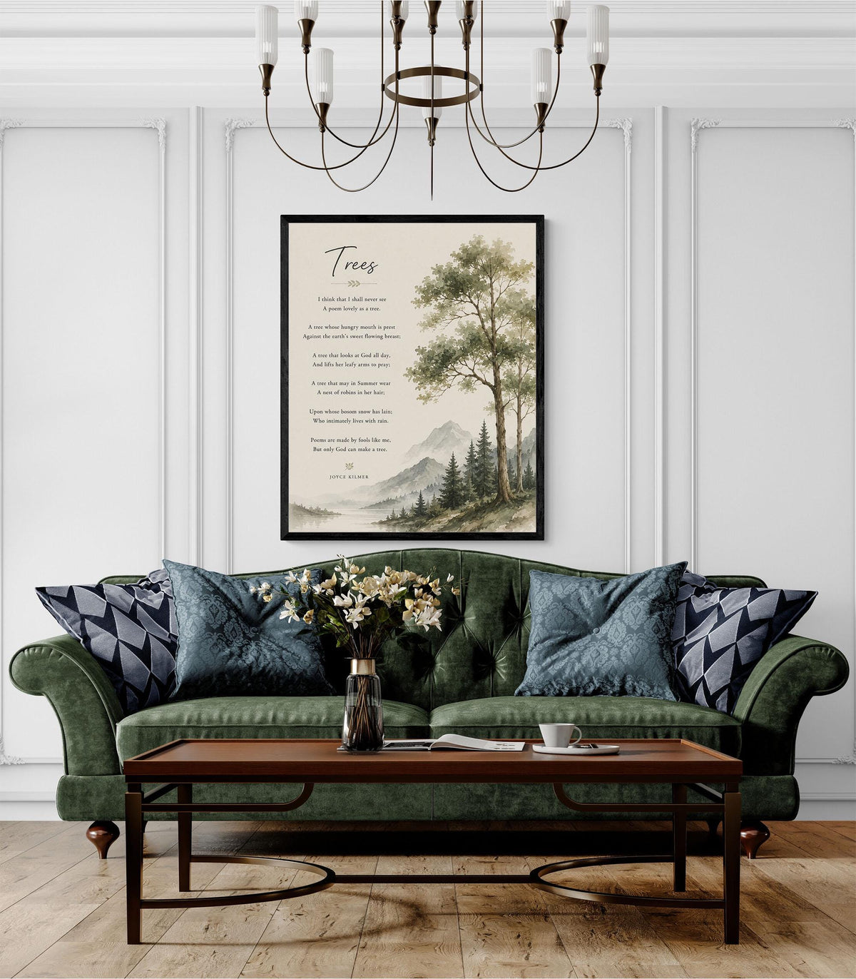 Trees Wall Art Print | Only God Can Make A Tree | Joyce Kilmer Poem | Forest Landscape | Literary Book | Inspirational Home Decor