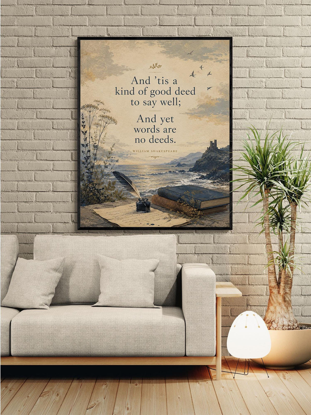Shakespeare Quote Wall Art Print | Words Are No Deeds | Home Decor | Floral Literary | Landscape | Inspirational Poster