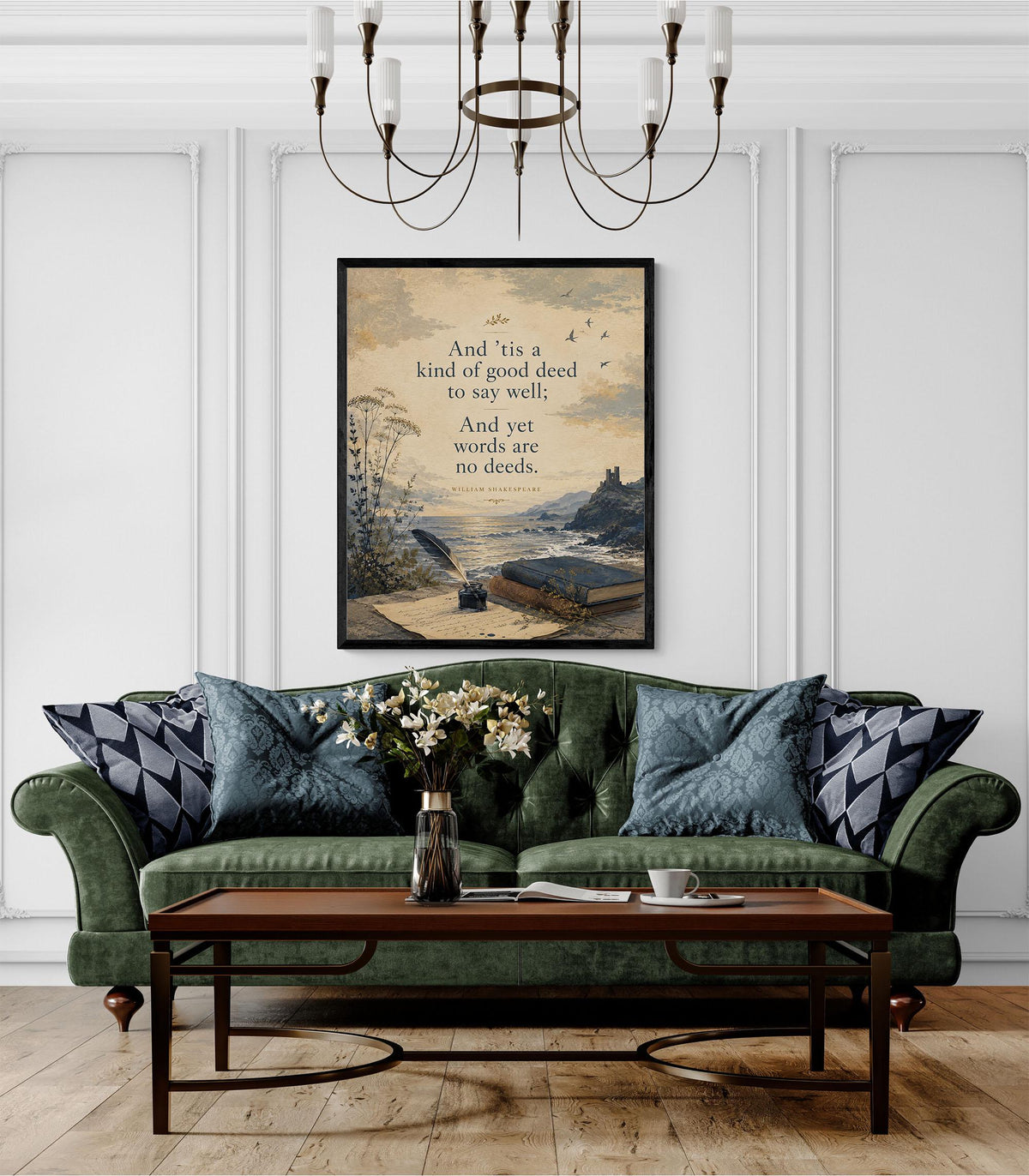 Shakespeare Quote Wall Art Print | Words Are No Deeds | Home Decor | Floral Literary | Landscape | Inspirational Poster