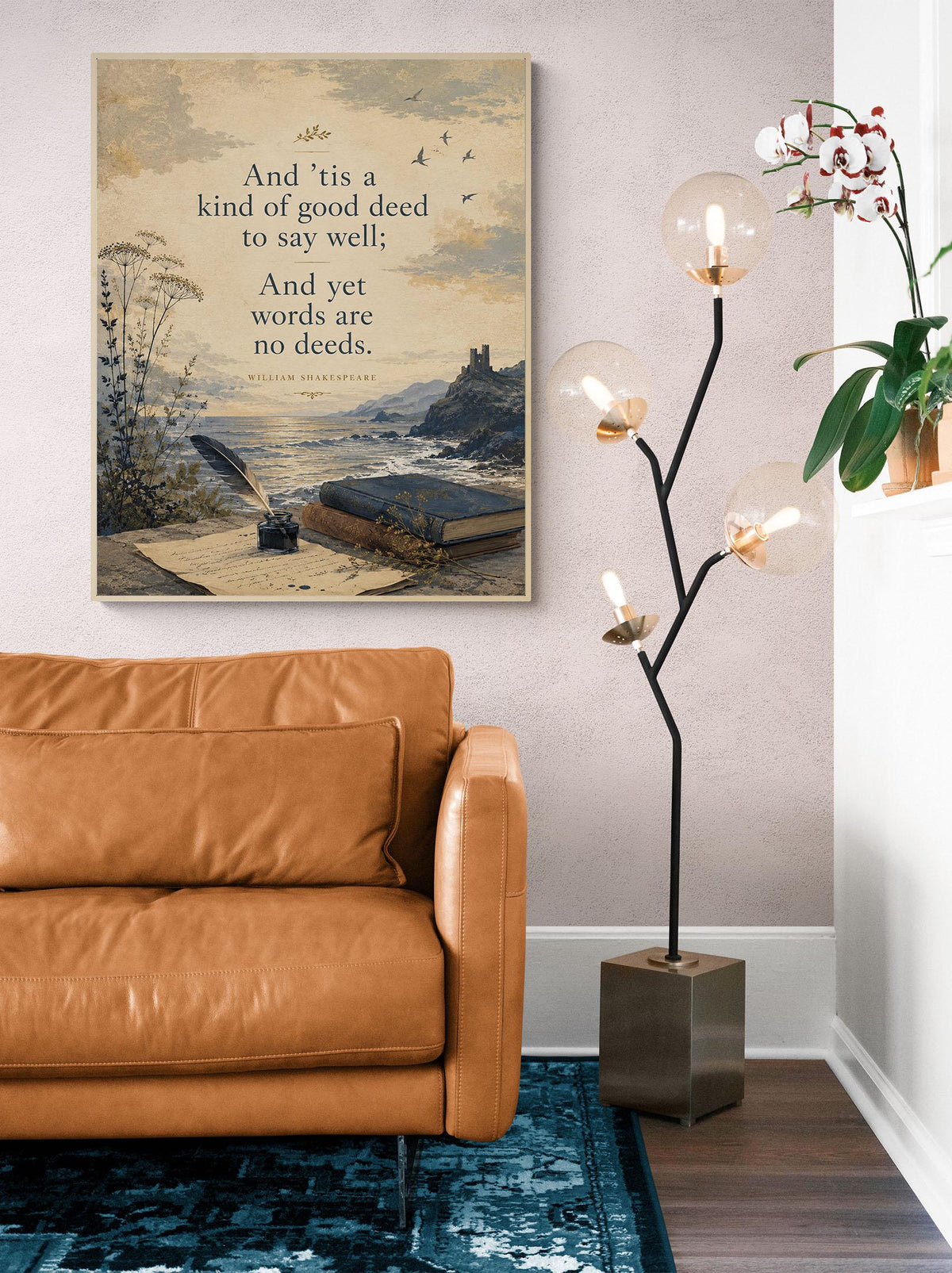 Shakespeare Quote Wall Art Print | Words Are No Deeds | Home Decor | Floral Literary | Landscape | Inspirational Poster