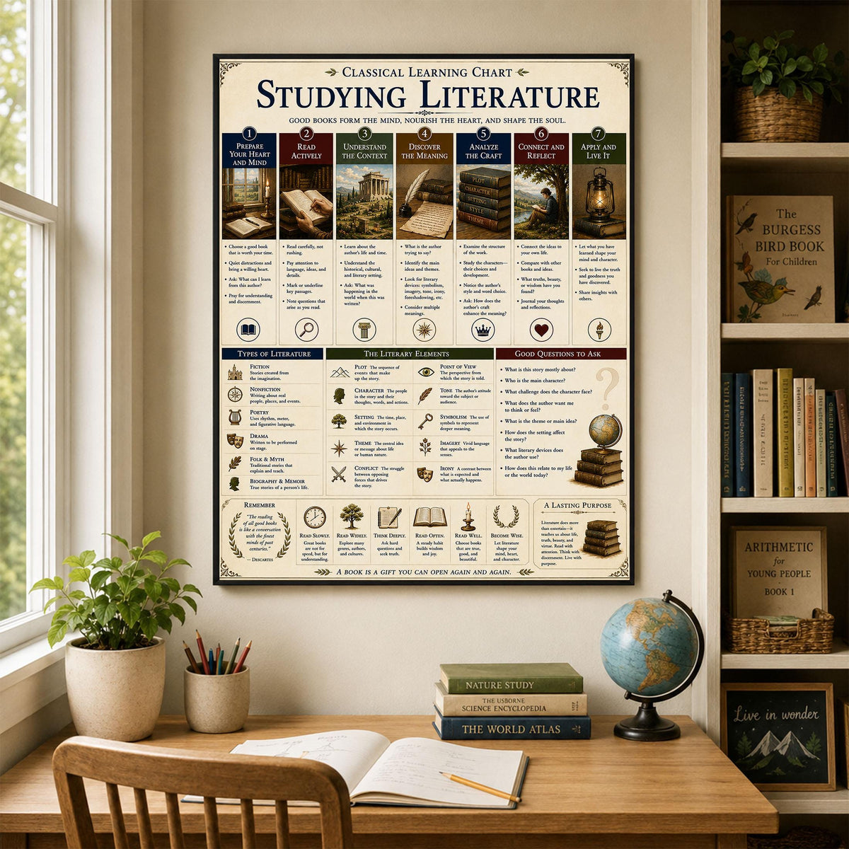 Studying Literature Wall Art Print, Classical Learning Chart, Literary Elements, Language Teacher Classroom Reference, Homeschool Decor