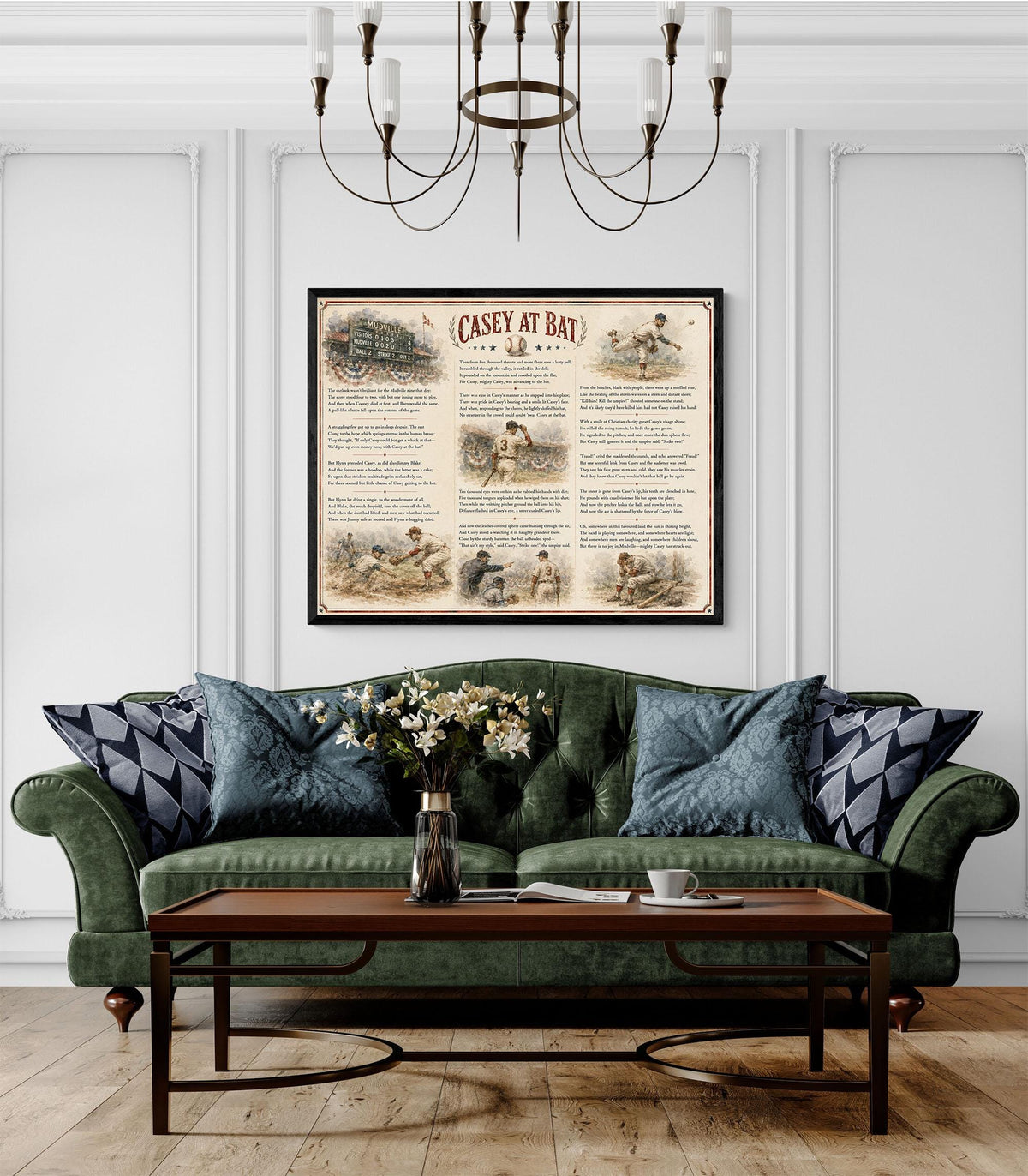 Casey at the Bat Art Print, Vintage Baseball Poem Home Decor, Ernest Lawrence Thayer Sports Poster