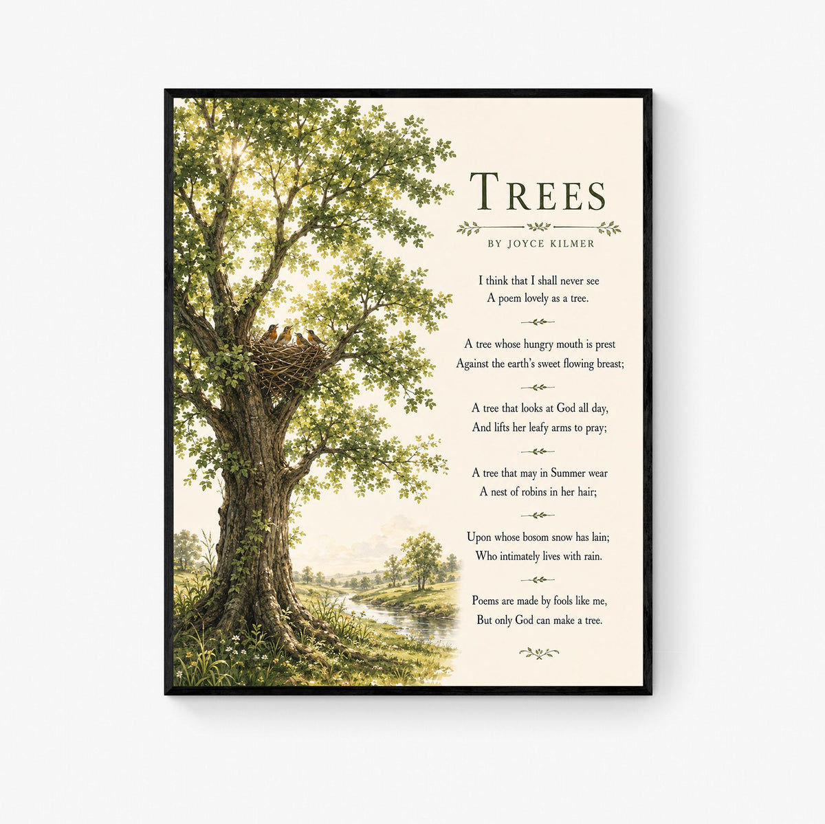 Trees Wall Art Print | Only God Can Make A Tree | Joyce Kilmer Poem | Botanical Landscape | Literary | Inspirational Home Decor