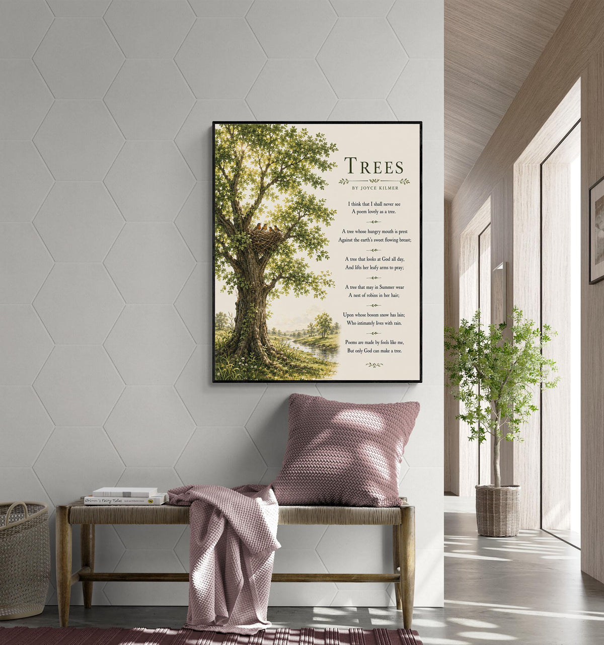 Trees Wall Art Print | Only God Can Make A Tree | Joyce Kilmer Poem | Botanical Landscape | Literary | Inspirational Home Decor
