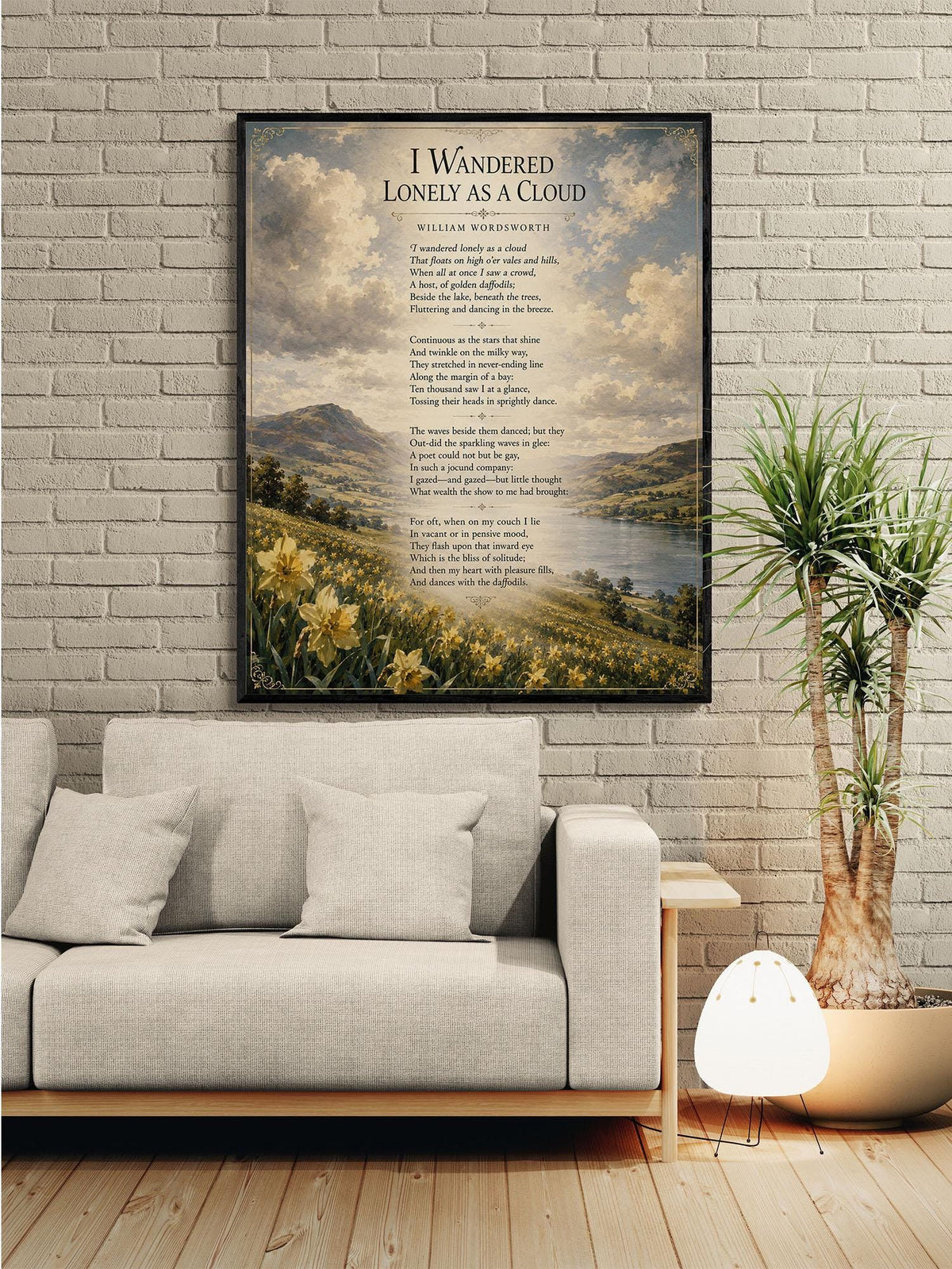 I Wandered Lonely As A Cloud Wall Art Print | William Wordsworth Poem | Botanical Landscape | Literary | Inspirational Home Decor