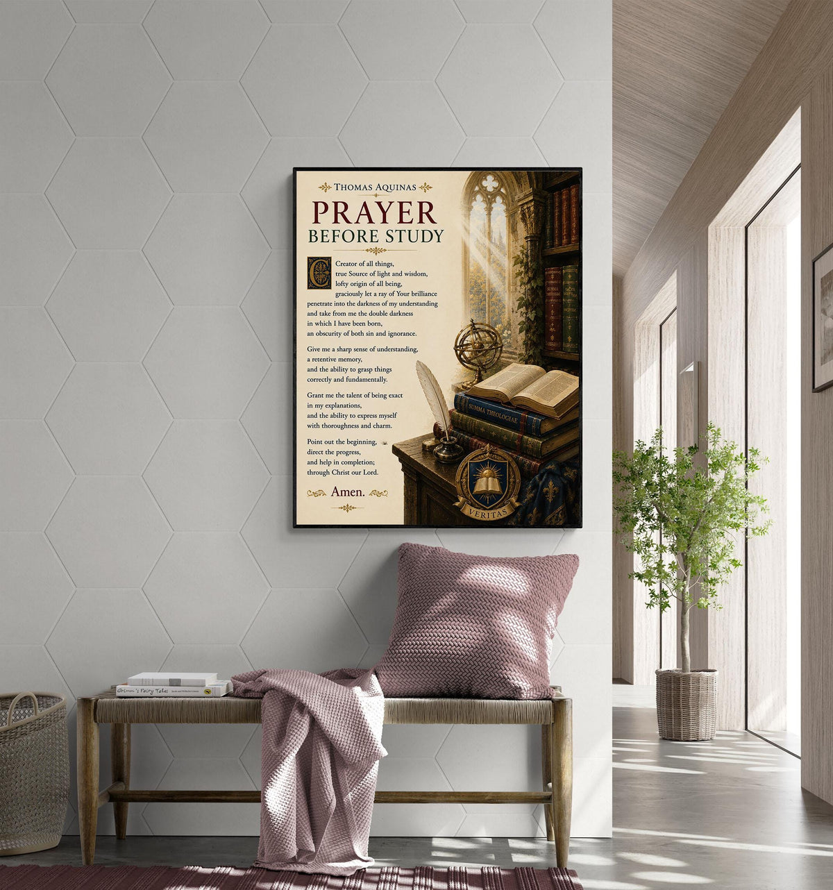 Thomas Aquinas Prayer Before Study Print, Catholic Wall Art, Christian Prayer Poster for Students, Homeschool or Office