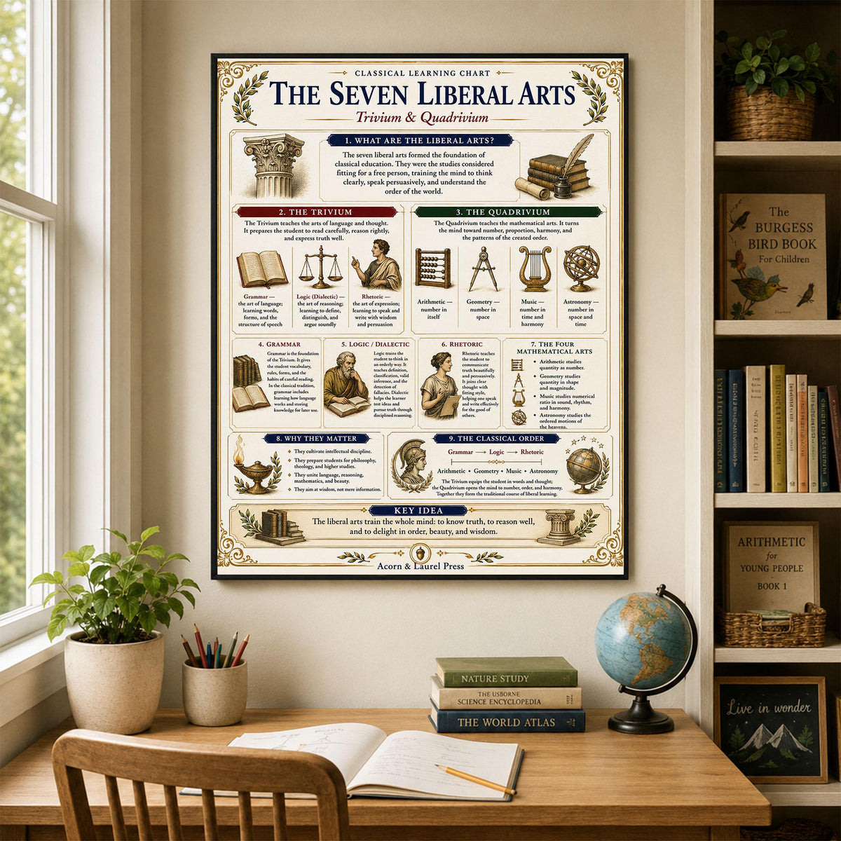 Seven Liberal Arts Chart Wall Art Print, Classical Learning Poster, Trivium And Quadrivium Reference, Homeschool, Study Room Decor
