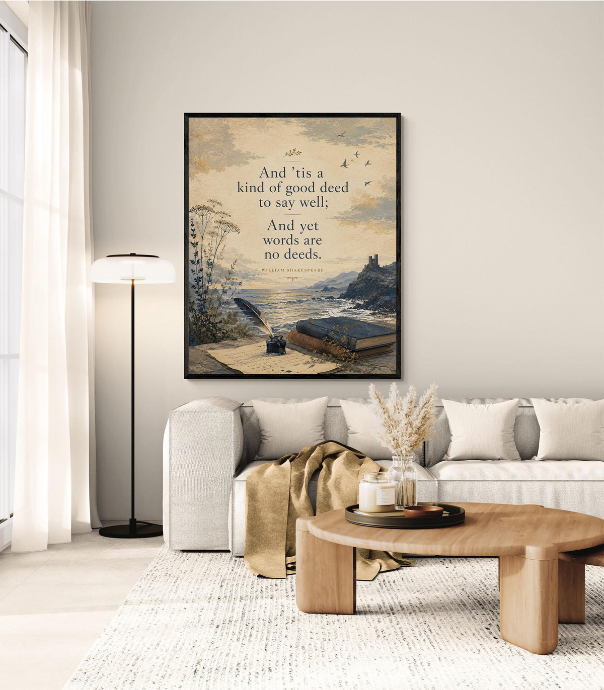 Shakespeare Quote Wall Art Print | Words Are No Deeds | Home Decor | Floral Literary | Landscape | Inspirational Poster