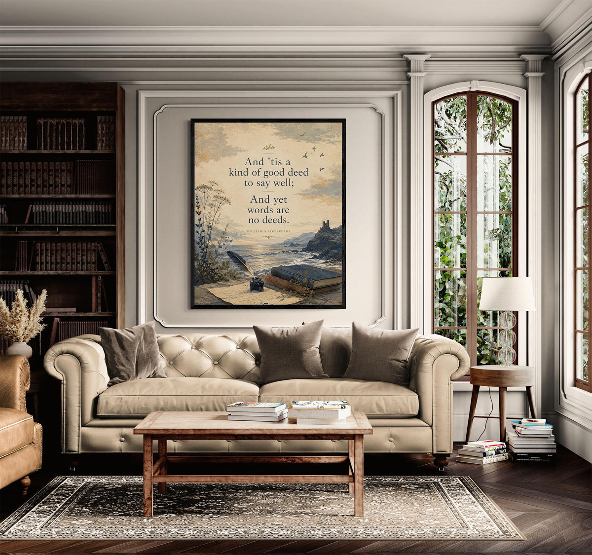 Shakespeare Quote Wall Art Print | Words Are No Deeds | Home Decor | Floral Literary | Landscape | Inspirational Poster