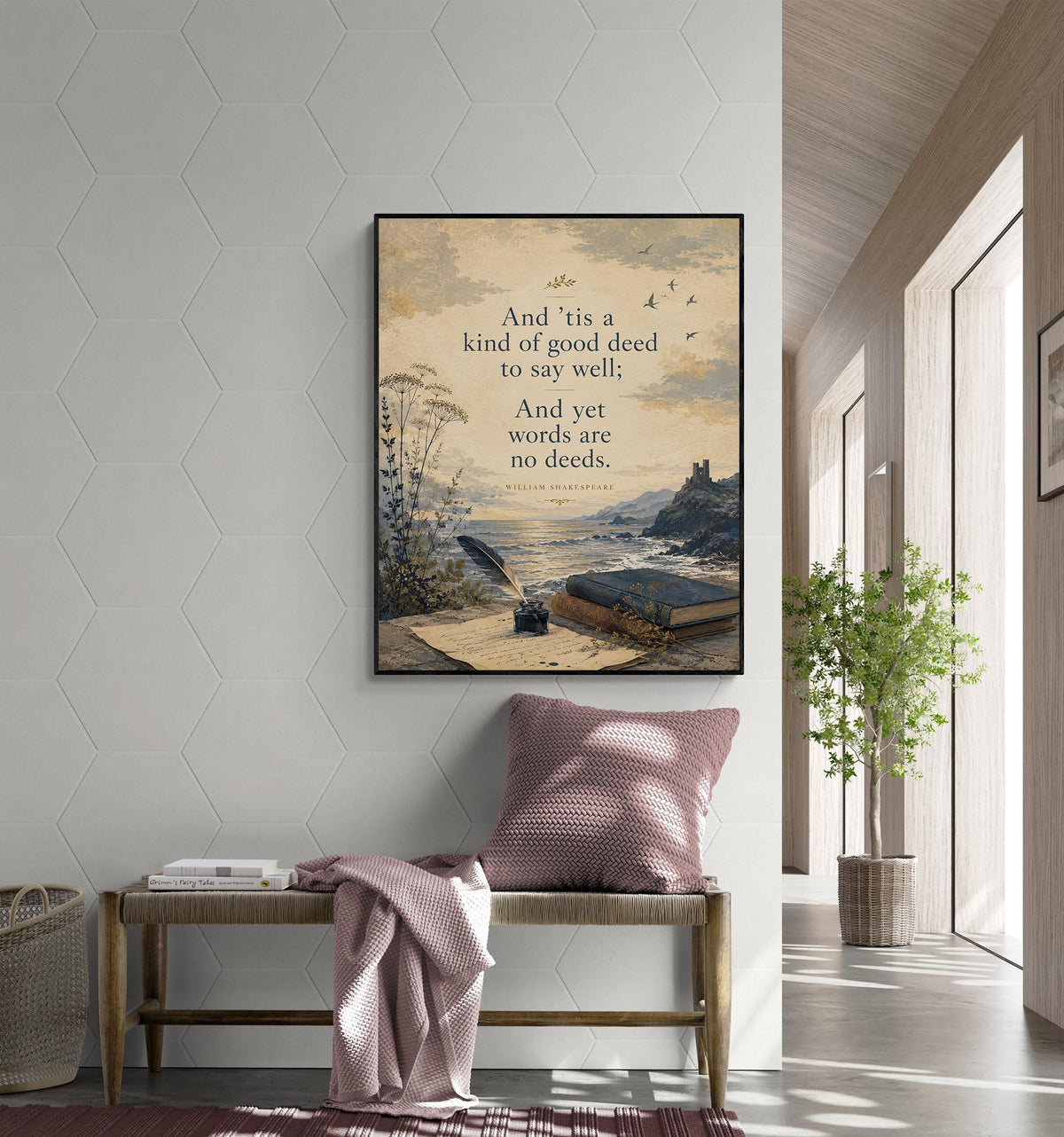 Shakespeare Quote Wall Art Print | Words Are No Deeds | Home Decor | Floral Literary | Landscape | Inspirational Poster