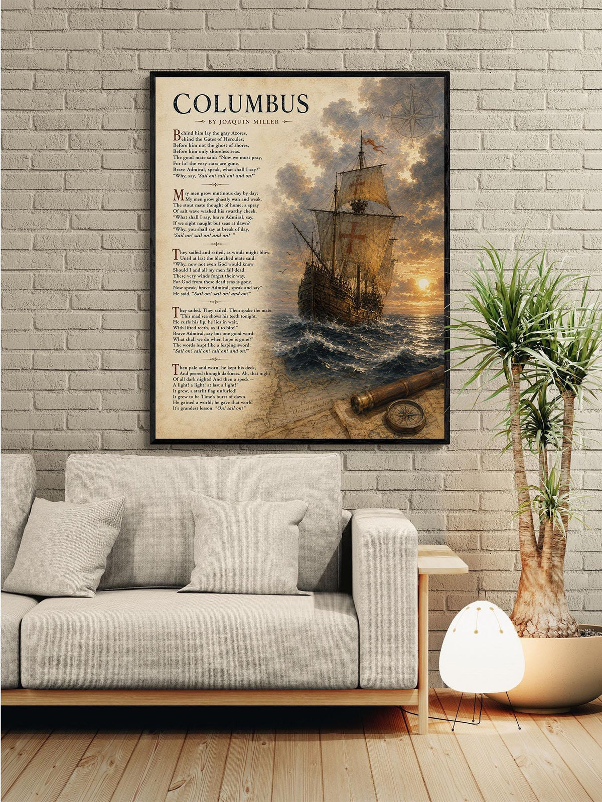 Columbus Poem Art Print by Joaquin Miller, Sail On Literary Wall Art, Christopher Columbus Ship Print, Nautical Poetry Decor
