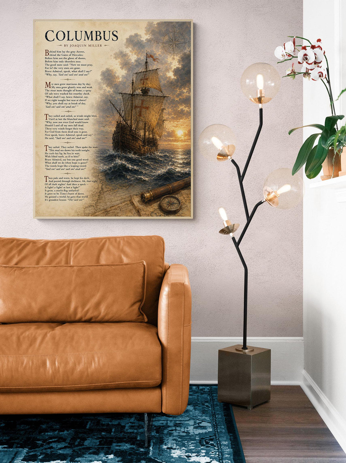 Columbus Poem Art Print by Joaquin Miller, Sail On Literary Wall Art, Christopher Columbus Ship Print, Nautical Poetry Decor