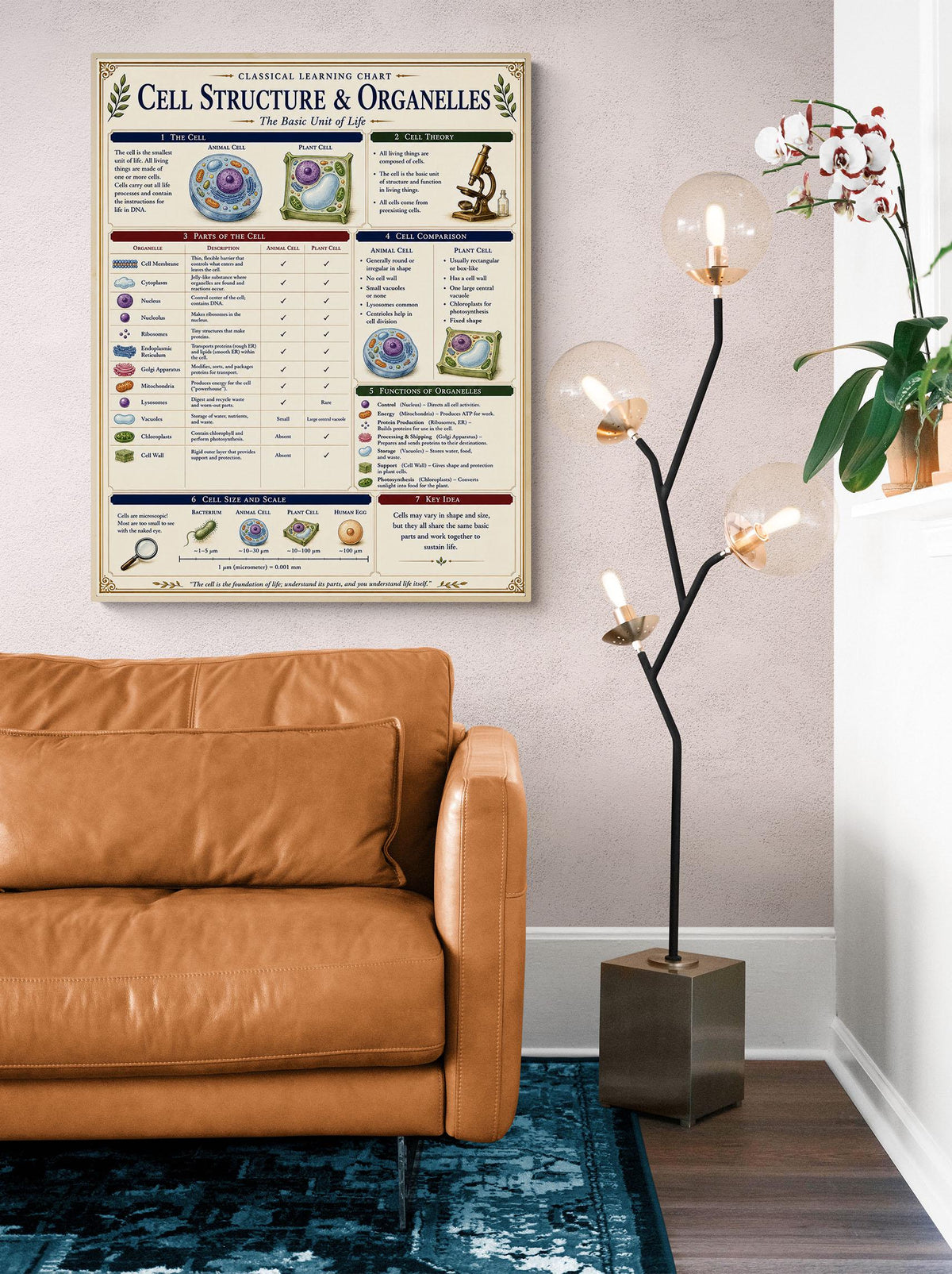 Cell Structure Biology Chart Wall Art Print, Classical Learning Poster, Teacher Classroom Reference, Homeschool, Science Room Decor