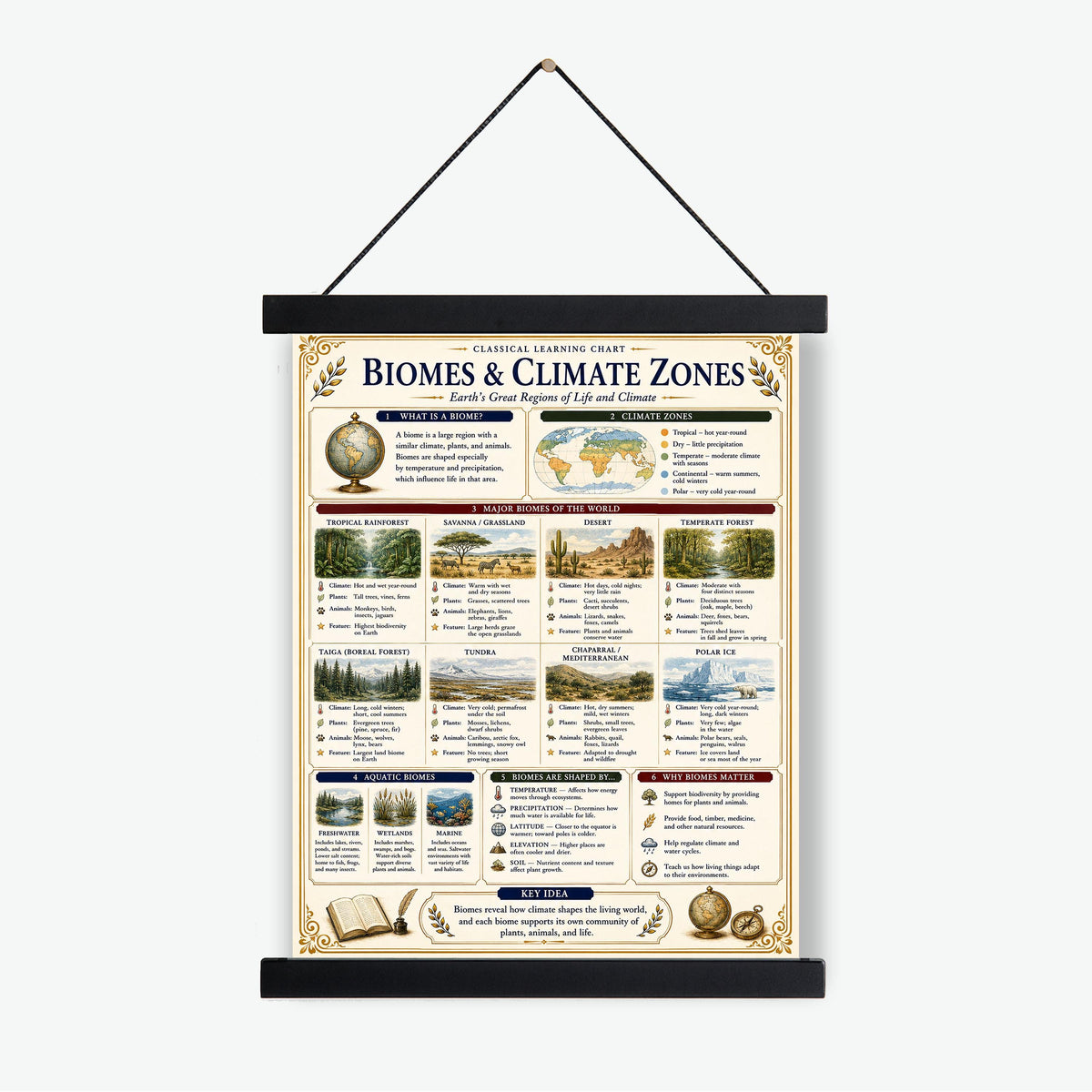 Biomes and Climates Chart Wall Art Print, Classical Learning Poster, Science Teacher Classroom Reference, Homeschool, Study Room Decor