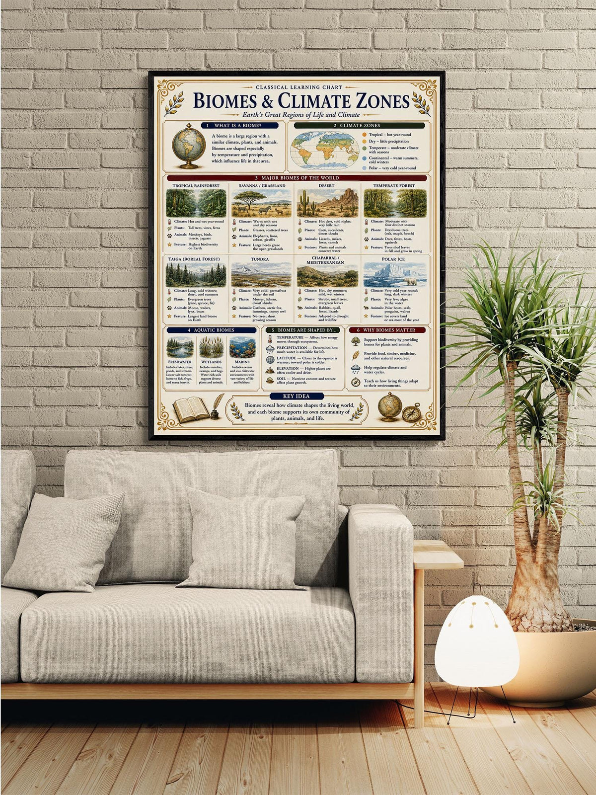 Biomes and Climates Chart Wall Art Print, Classical Learning Poster, Science Teacher Classroom Reference, Homeschool, Study Room Decor