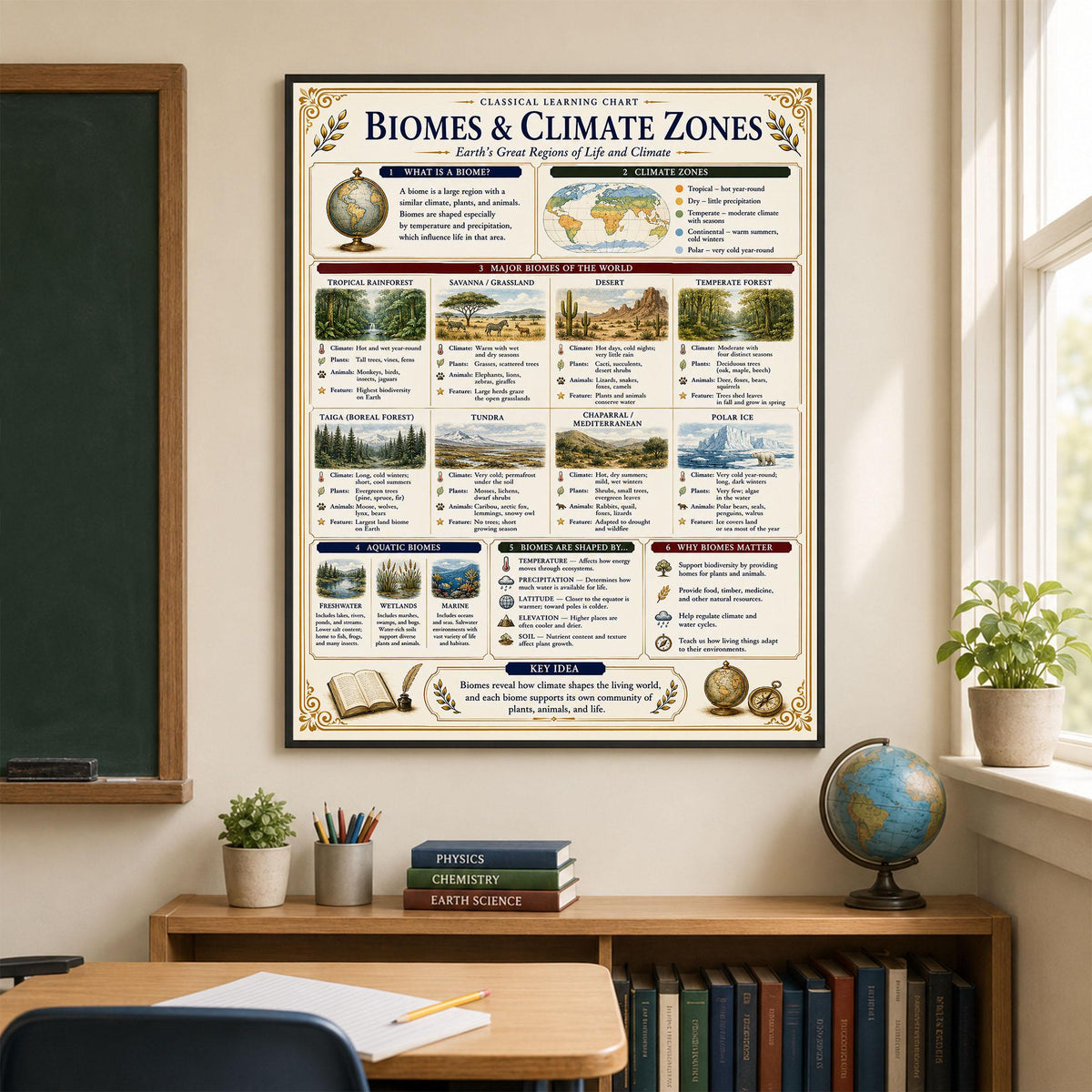 Biomes and Climates Chart Wall Art Print, Classical Learning Poster, Science Teacher Classroom Reference, Homeschool, Study Room Decor