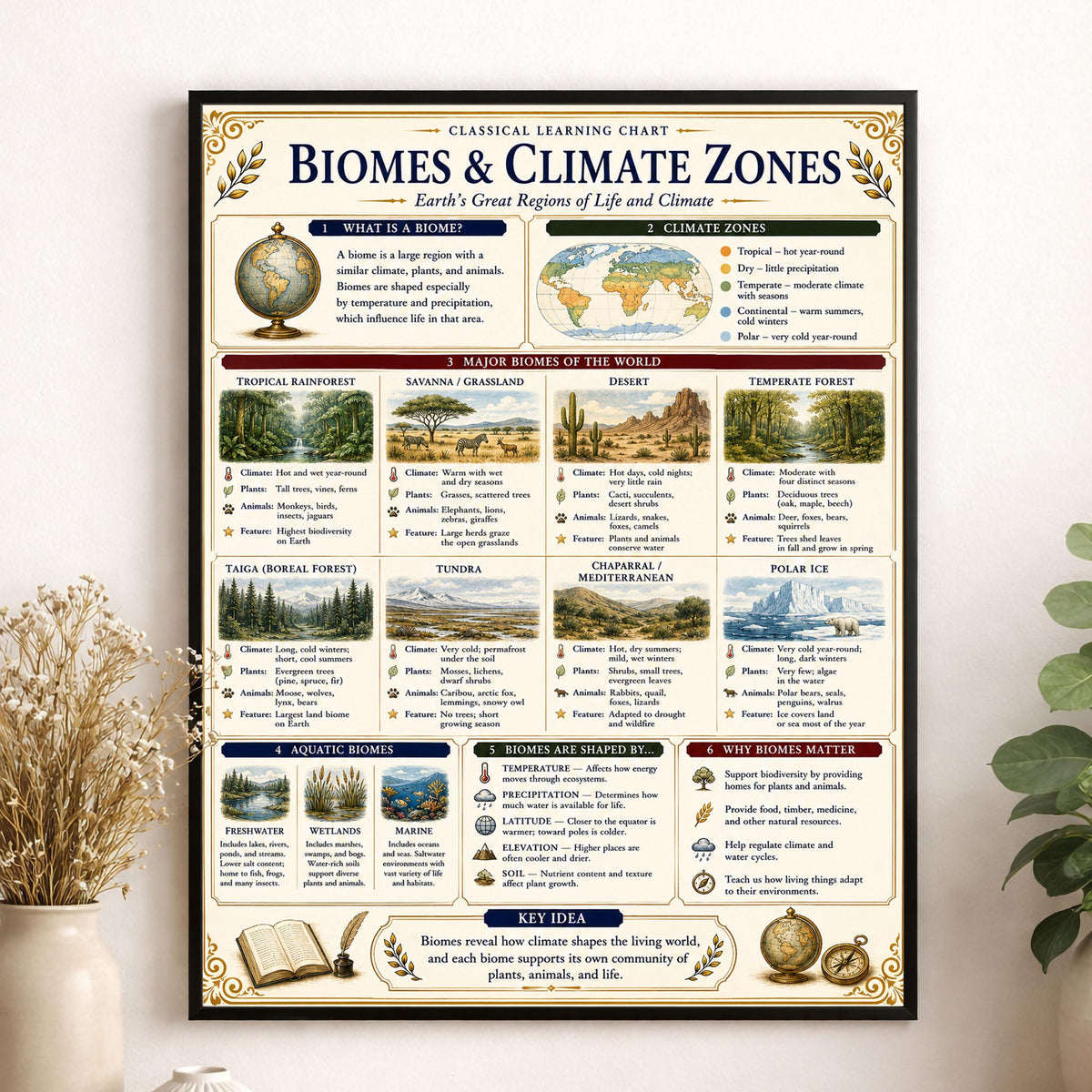 Biomes and Climates Chart Wall Art Print, Classical Learning Poster, Science Teacher Classroom Reference, Homeschool, Study Room Decor