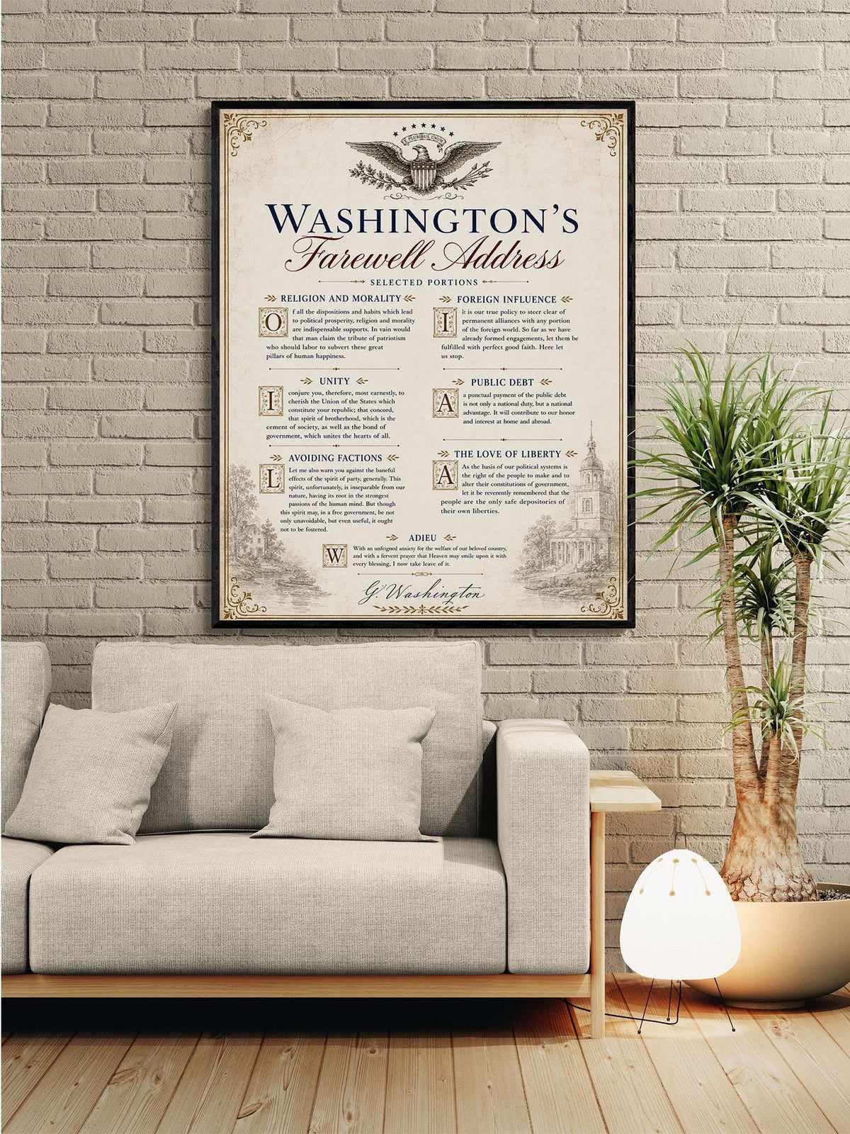 George Washington's Farewell Address Wall Art Print | Americana History | Beige Home Decor
