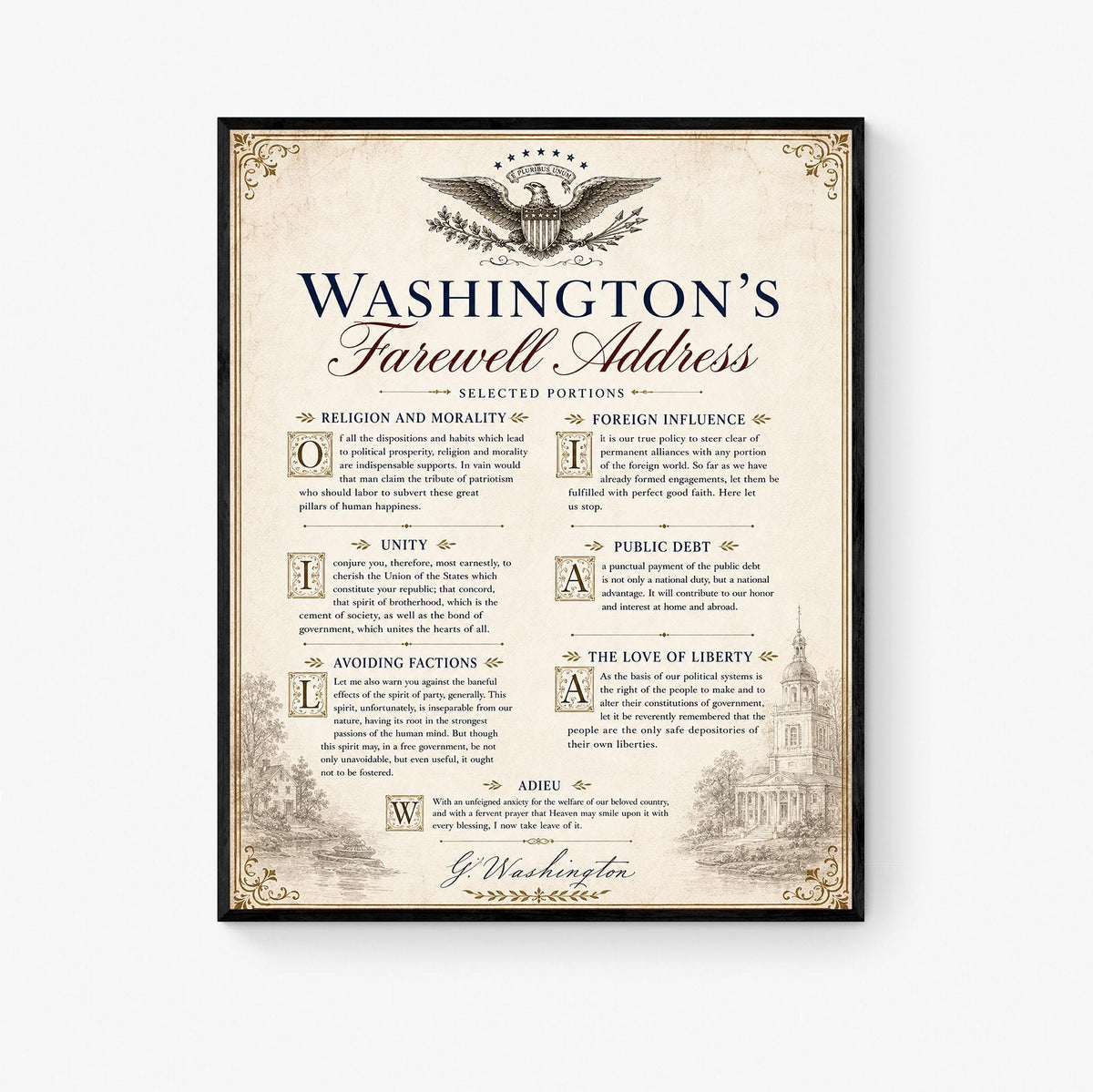 George Washington's Farewell Address Wall Art Print | Americana History | Beige Home Decor