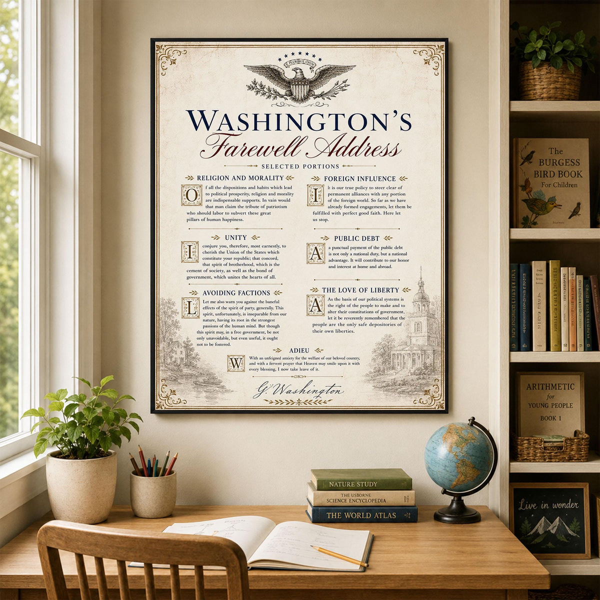 George Washington's Farewell Address Wall Art Print | Americana History | Beige Home Decor