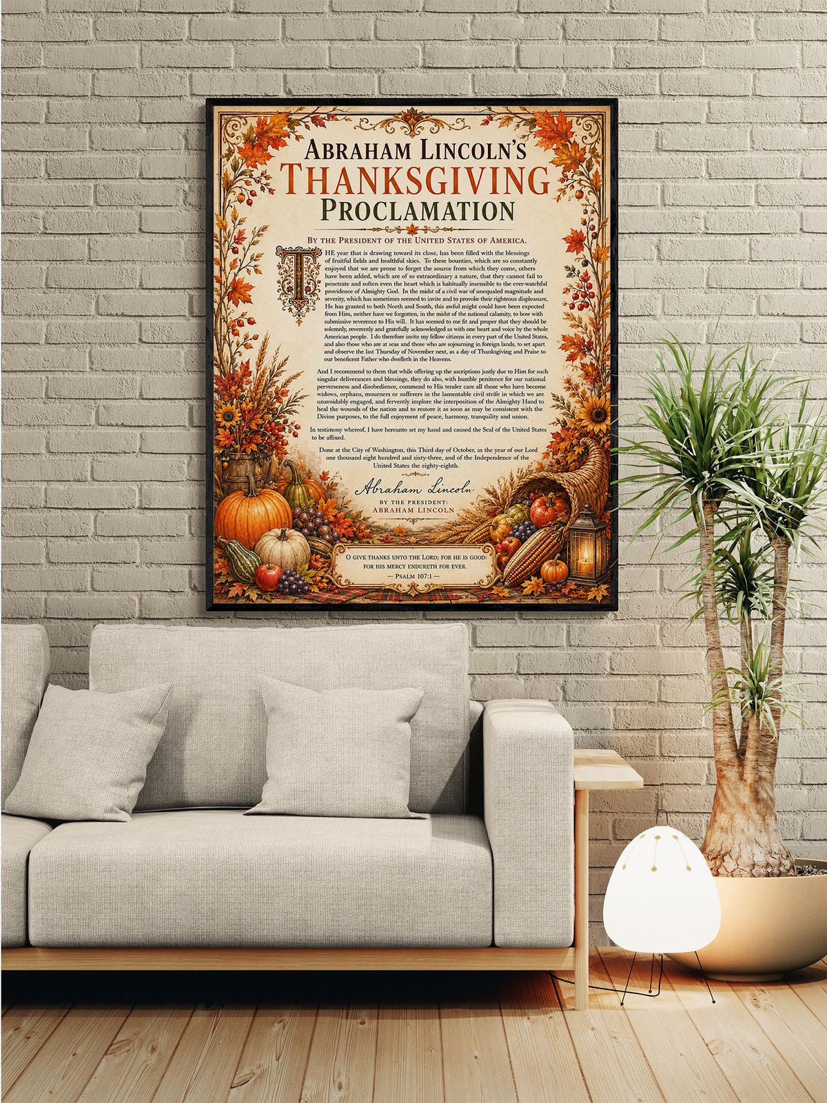 Abraham Lincoln Thanksgiving Proclamation Art Print | Autumn History Quote | Home Decor