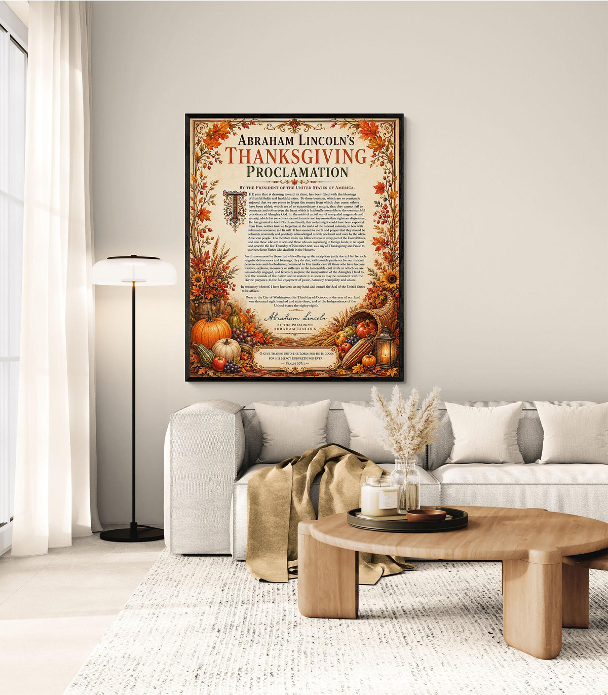 Abraham Lincoln Thanksgiving Proclamation Art Print | Autumn History Quote | Home Decor