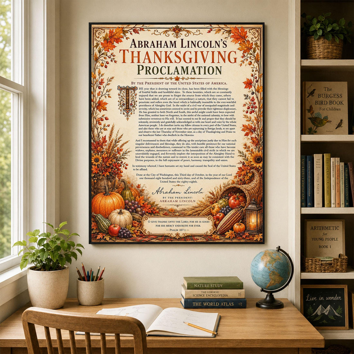 Abraham Lincoln Thanksgiving Proclamation Art Print | Autumn History Quote | Home Decor