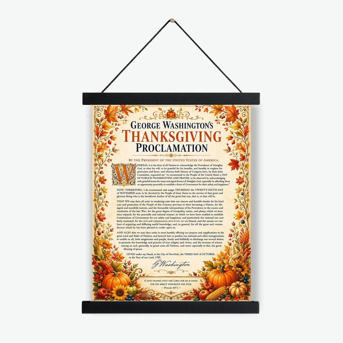 George Washington Thanksgiving Proclamation Art Print | Autumn History Quote | Home Decor