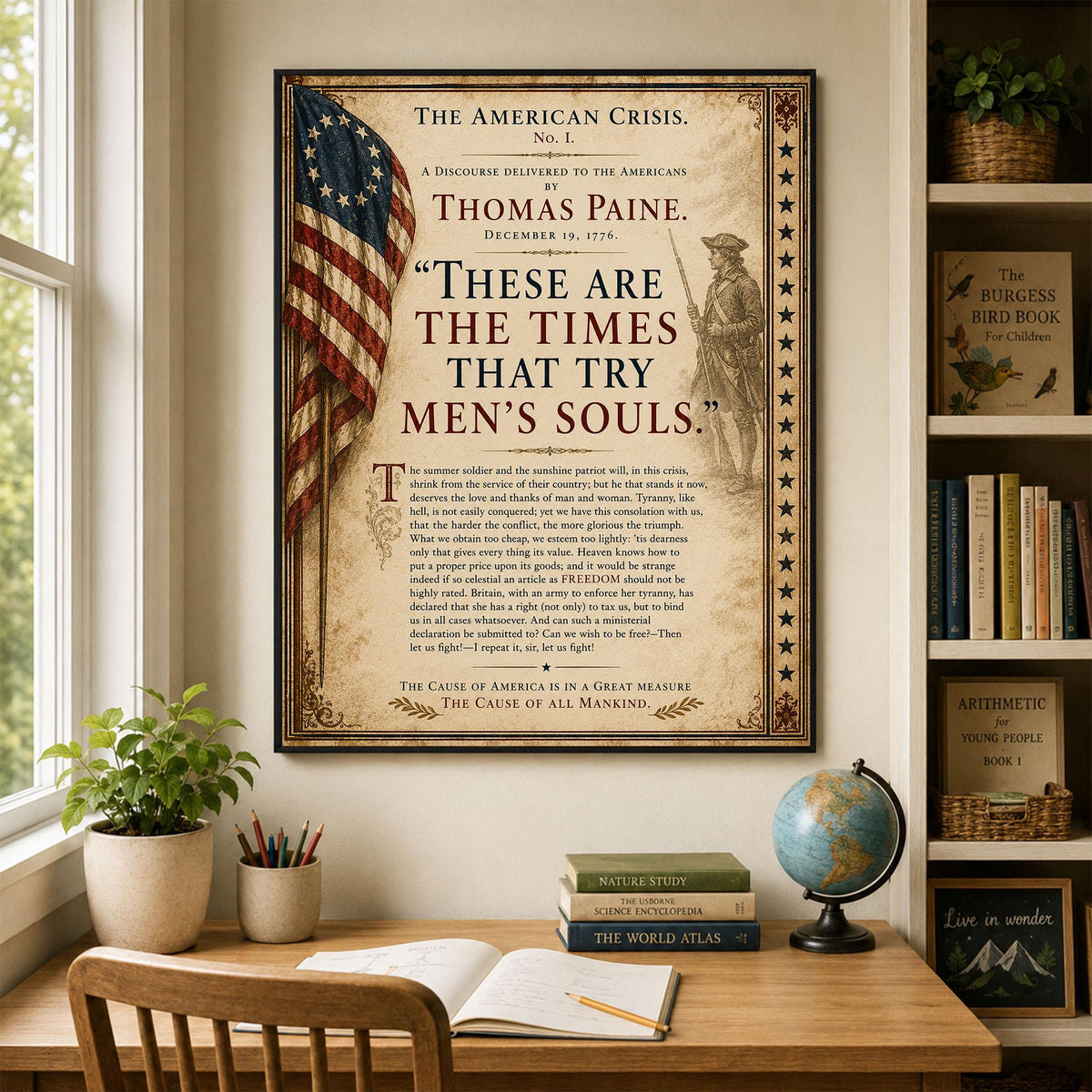 Thomas Paine American Crisis Wall Art Print | Historical Americana | Civics Classroom | Patriotic Home Decor
