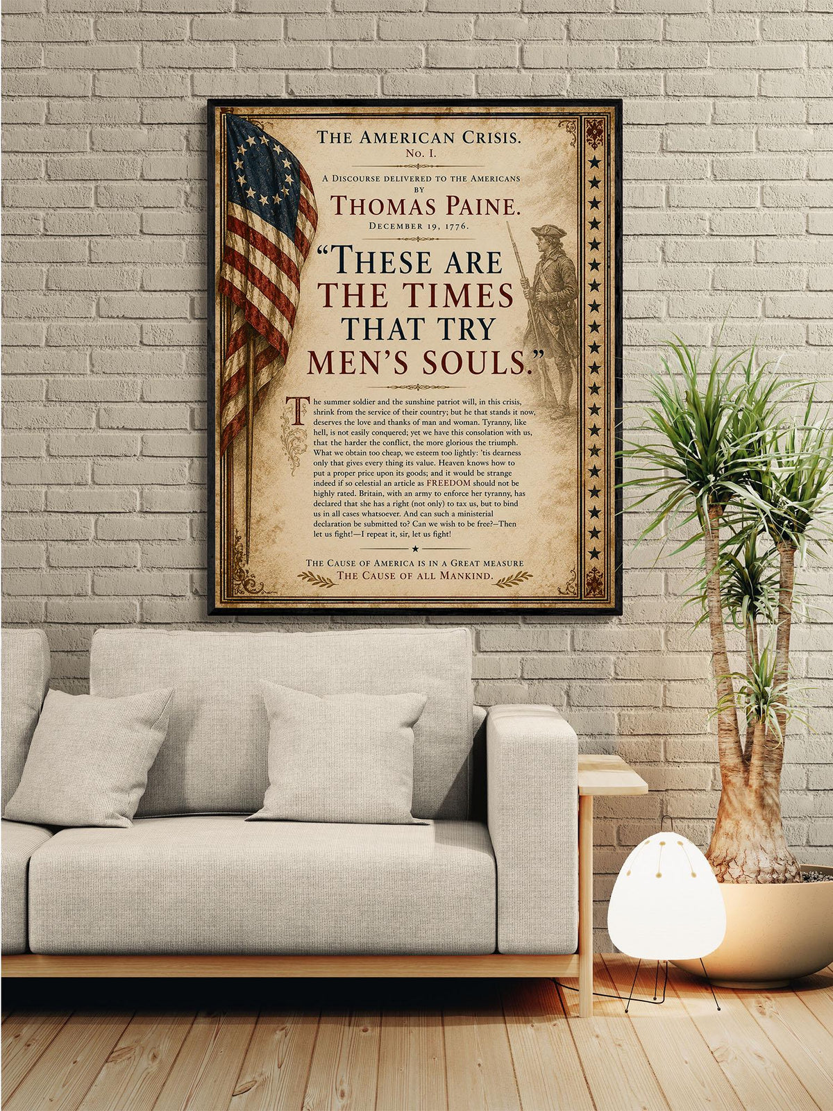 Thomas Paine American Crisis Wall Art Print | Historical Americana | Civics Classroom | Patriotic Home Decor