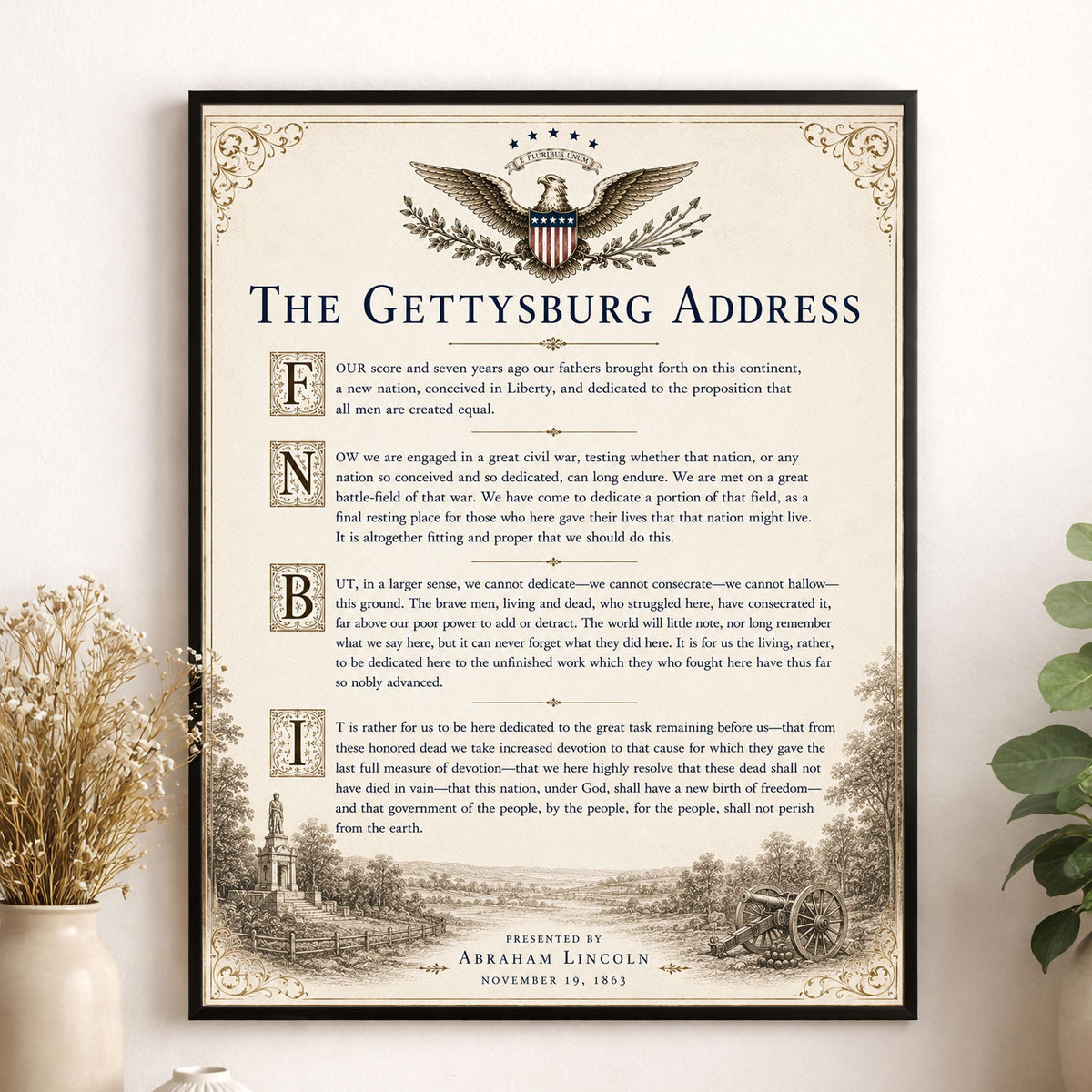Gettysburg Address Wall Art Print | Abraham Lincoln | American Civil War | History Patriotic Home Decor