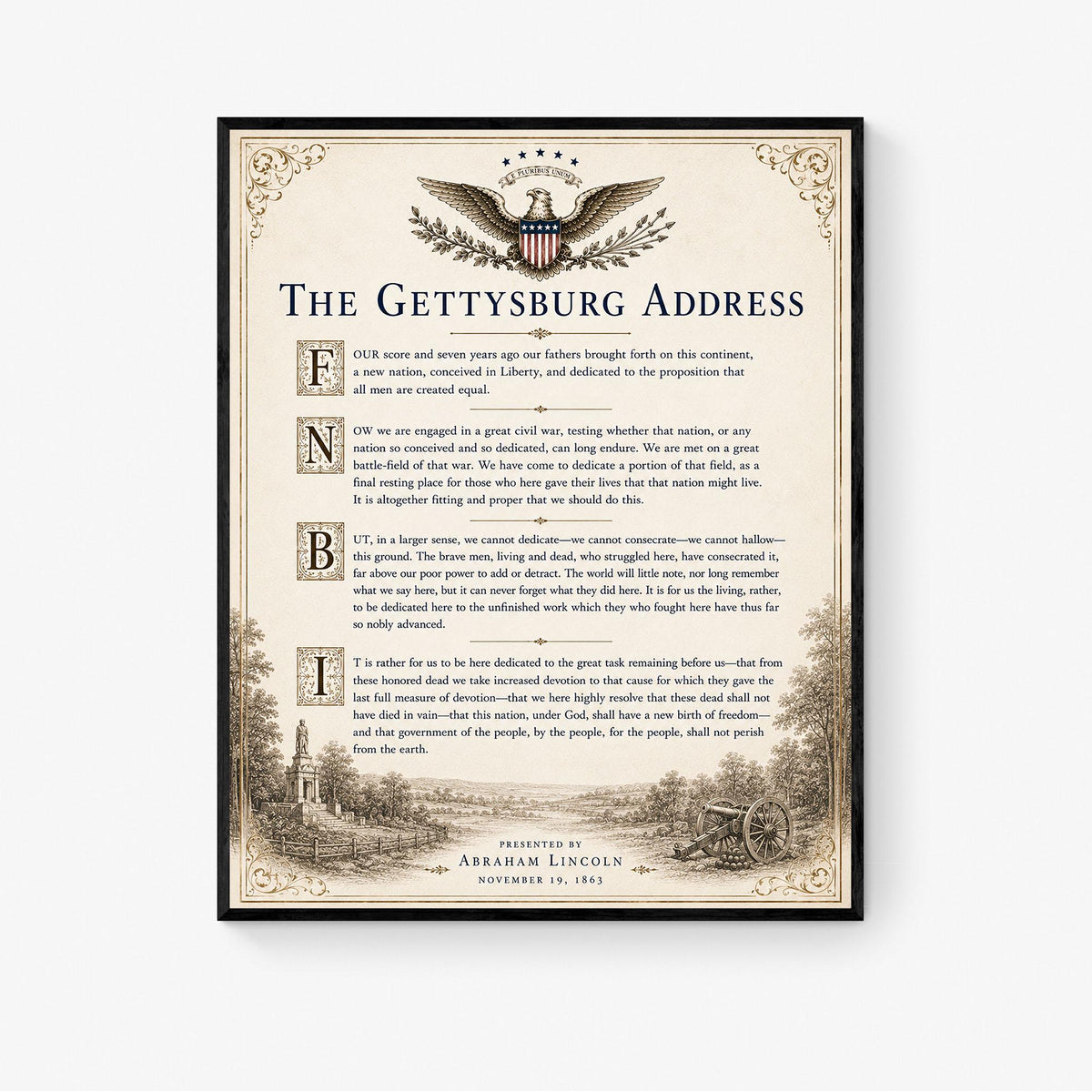 Gettysburg Address Wall Art Print | Abraham Lincoln | American Civil War | History Patriotic Home Decor