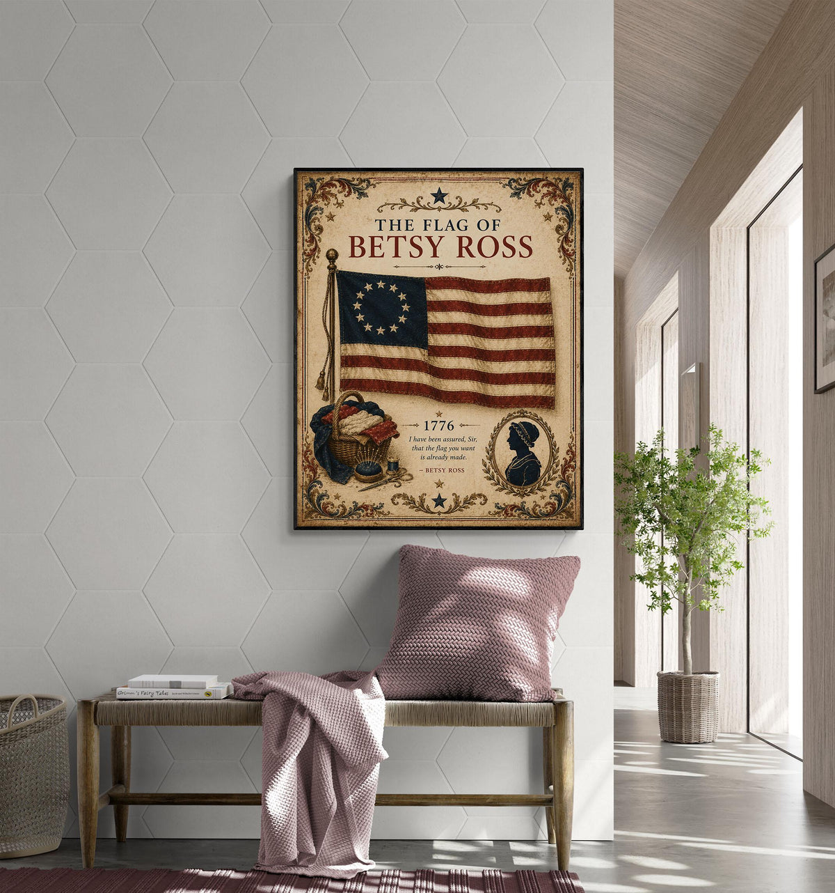 1776 Thirteen-Star American Flag Print, Betsy Ross Inspired, Vintage Patriotic Art