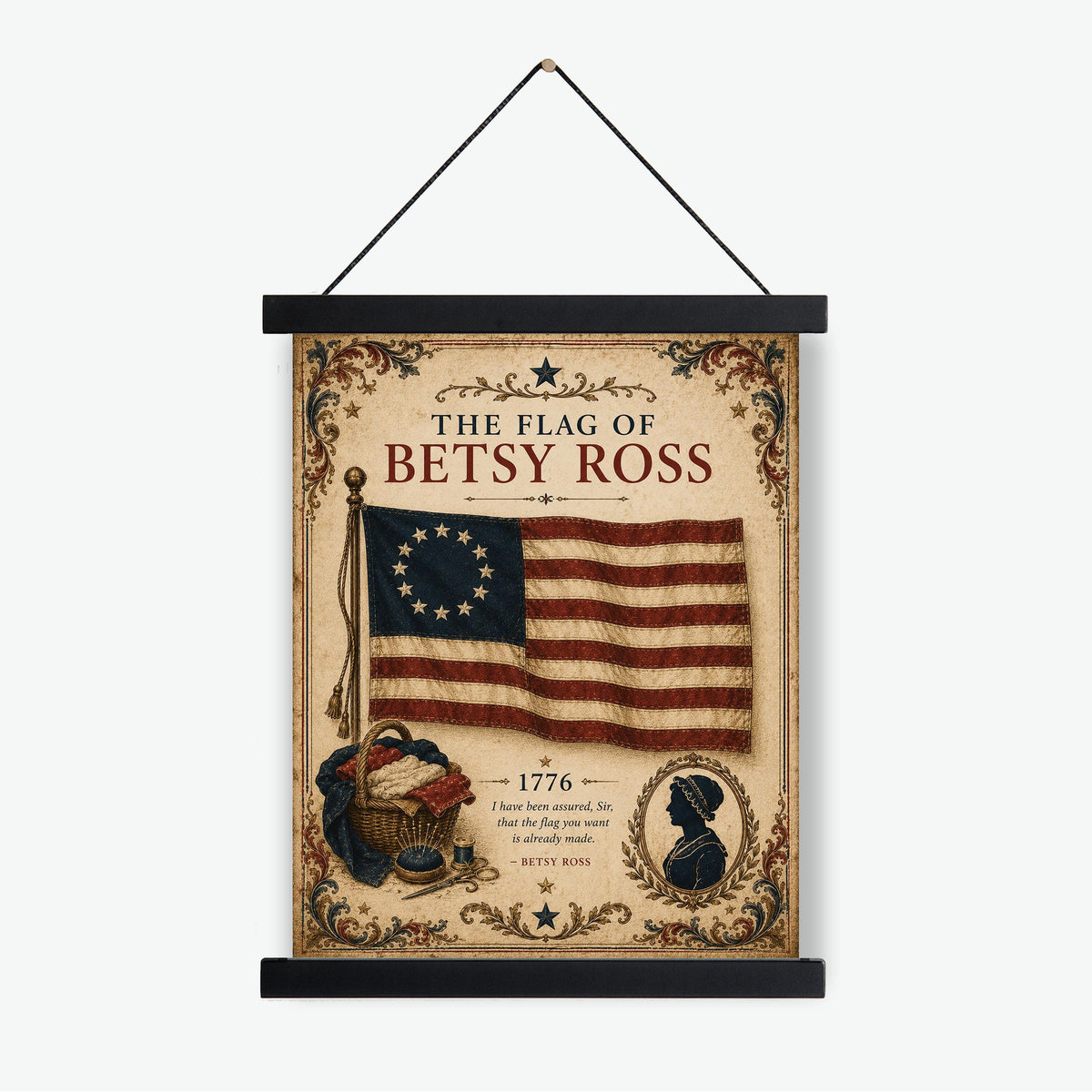 1776 Thirteen-Star American Flag Print, Betsy Ross Inspired, Vintage Patriotic Art