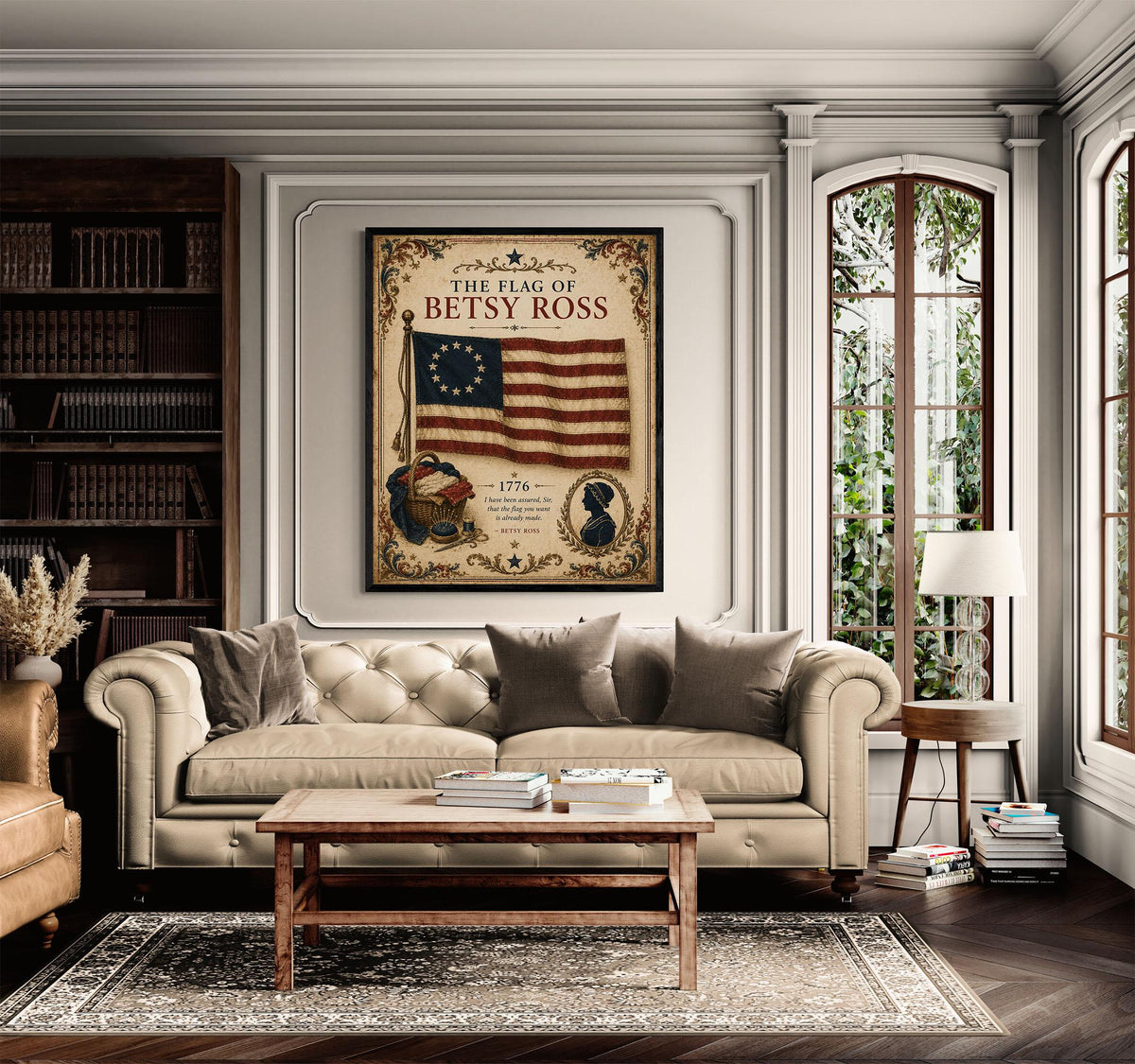 1776 Thirteen-Star American Flag Print, Betsy Ross Inspired, Vintage Patriotic Art