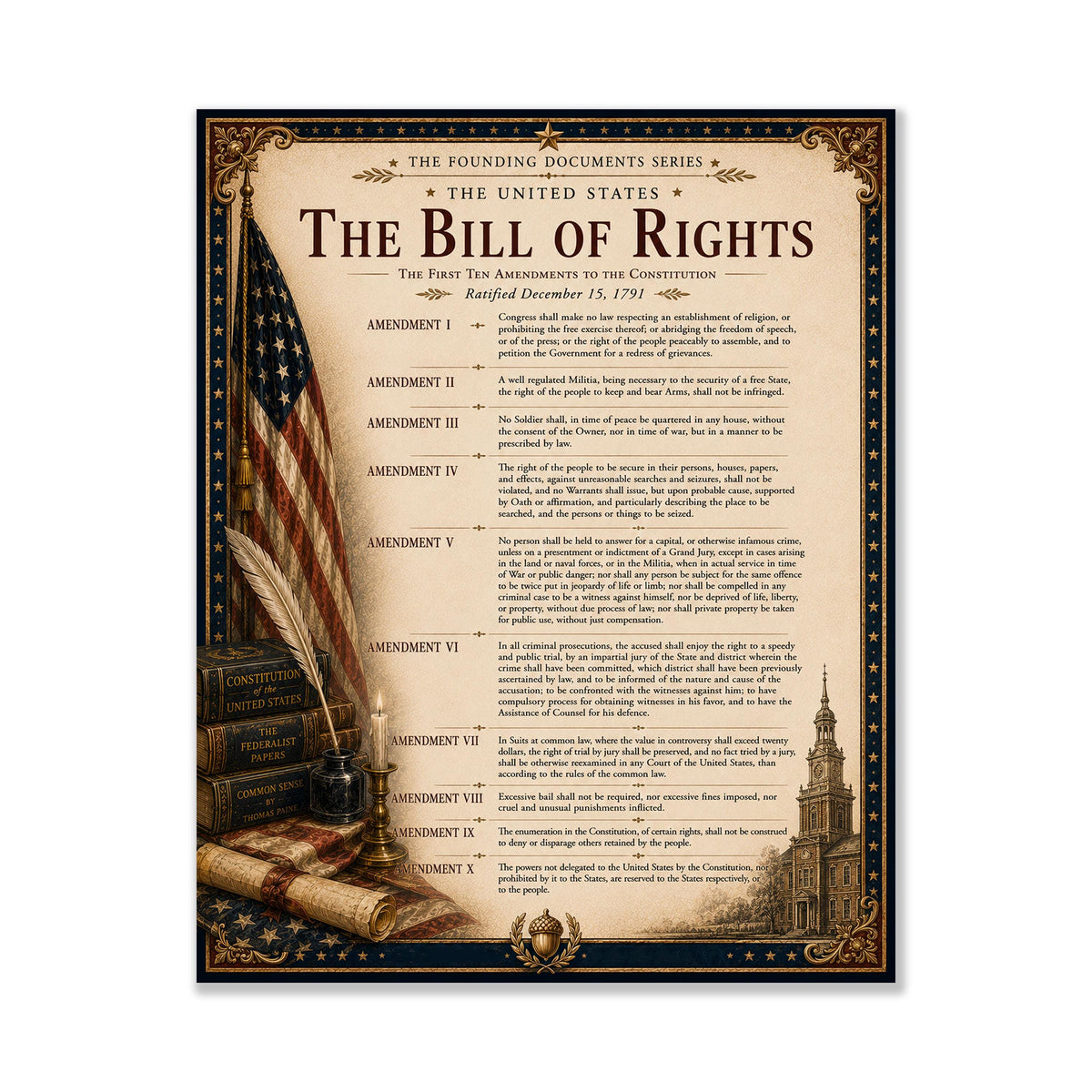 Bill of Rights Wall Art Print | American Constitutional Amendments | Civics Classroom | Freedom Patriotic Home Decor