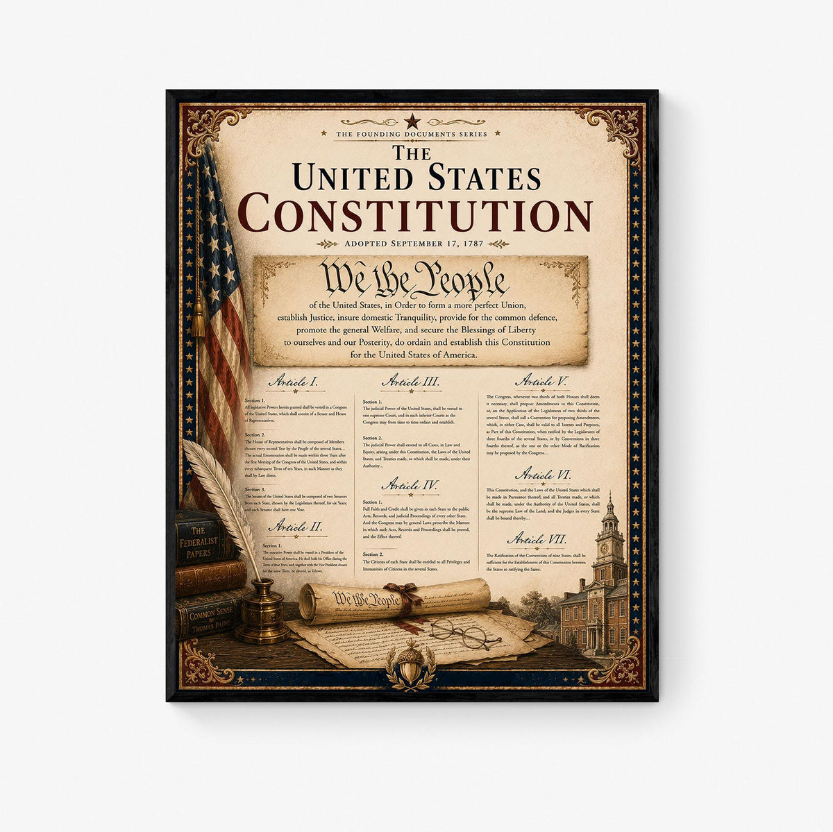 US Constitution Wall Art Print | American Civics Classroom | Freedom Patriotic Home Decor