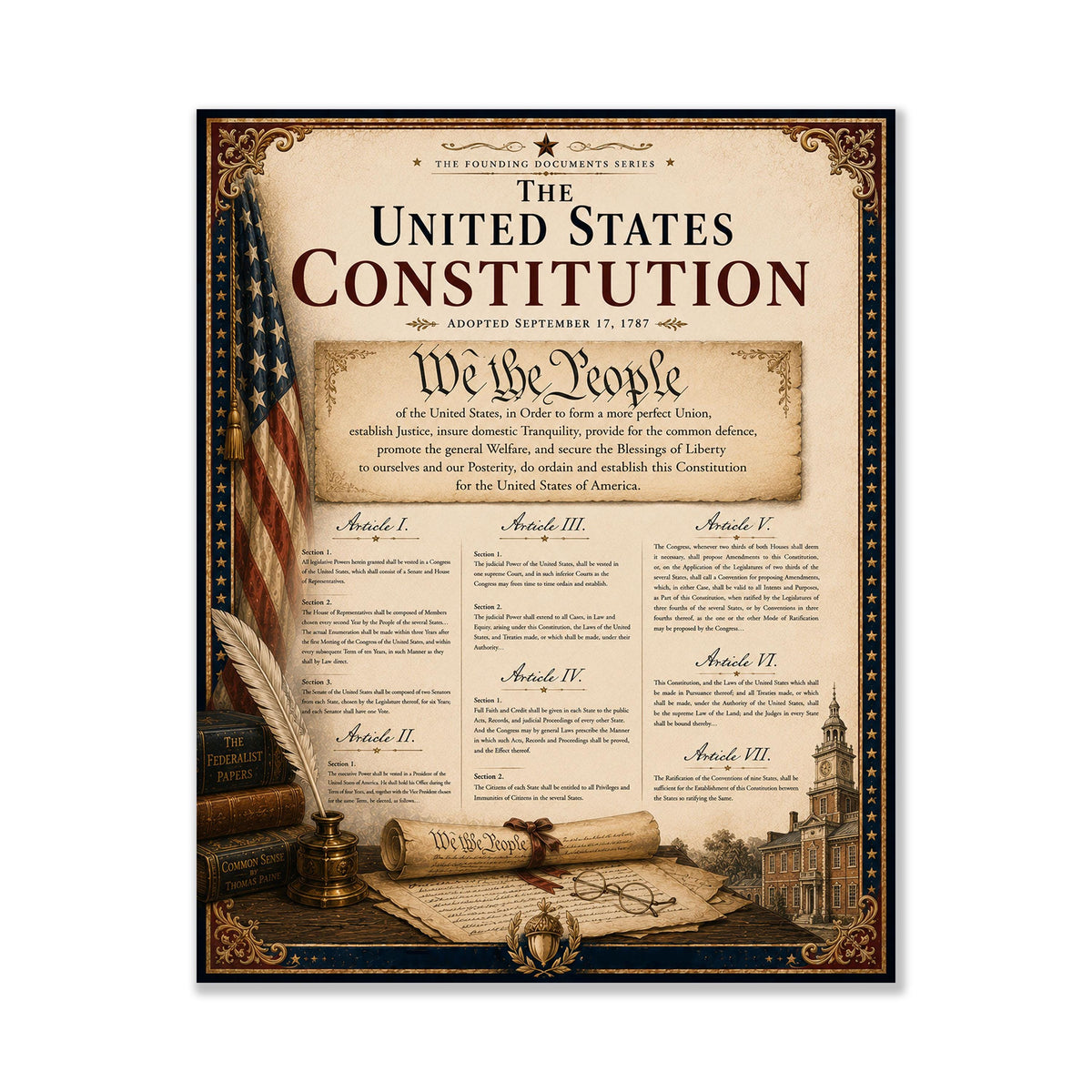 US Constitution Wall Art Print | American Civics Classroom | Freedom Patriotic Home Decor