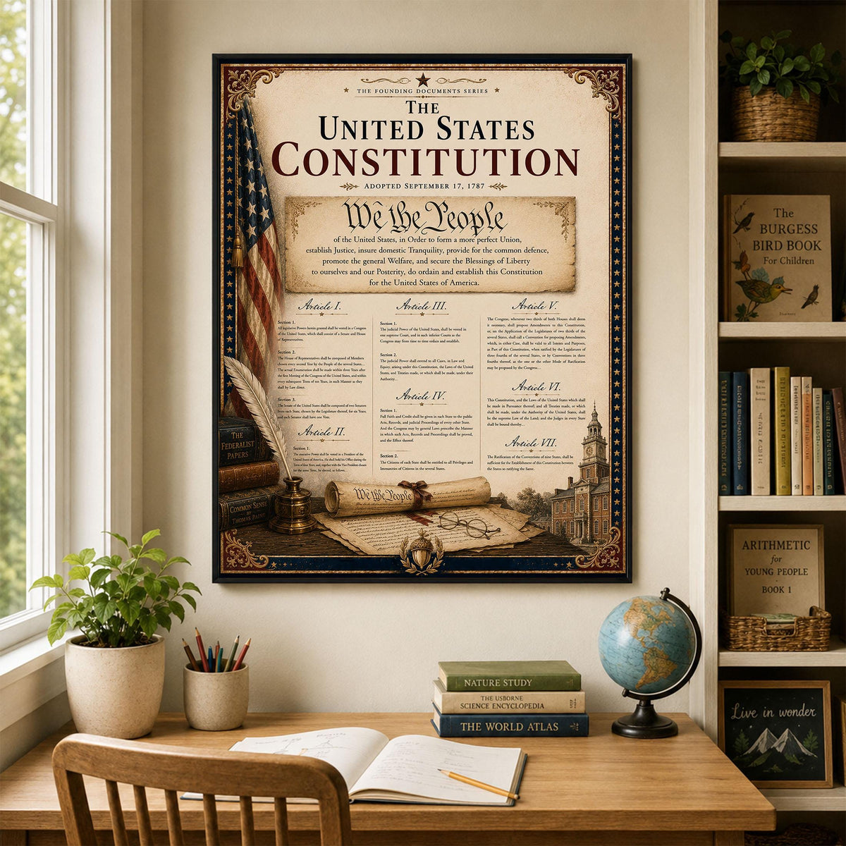 US Constitution Wall Art Print | American Civics Classroom | Freedom Patriotic Home Decor