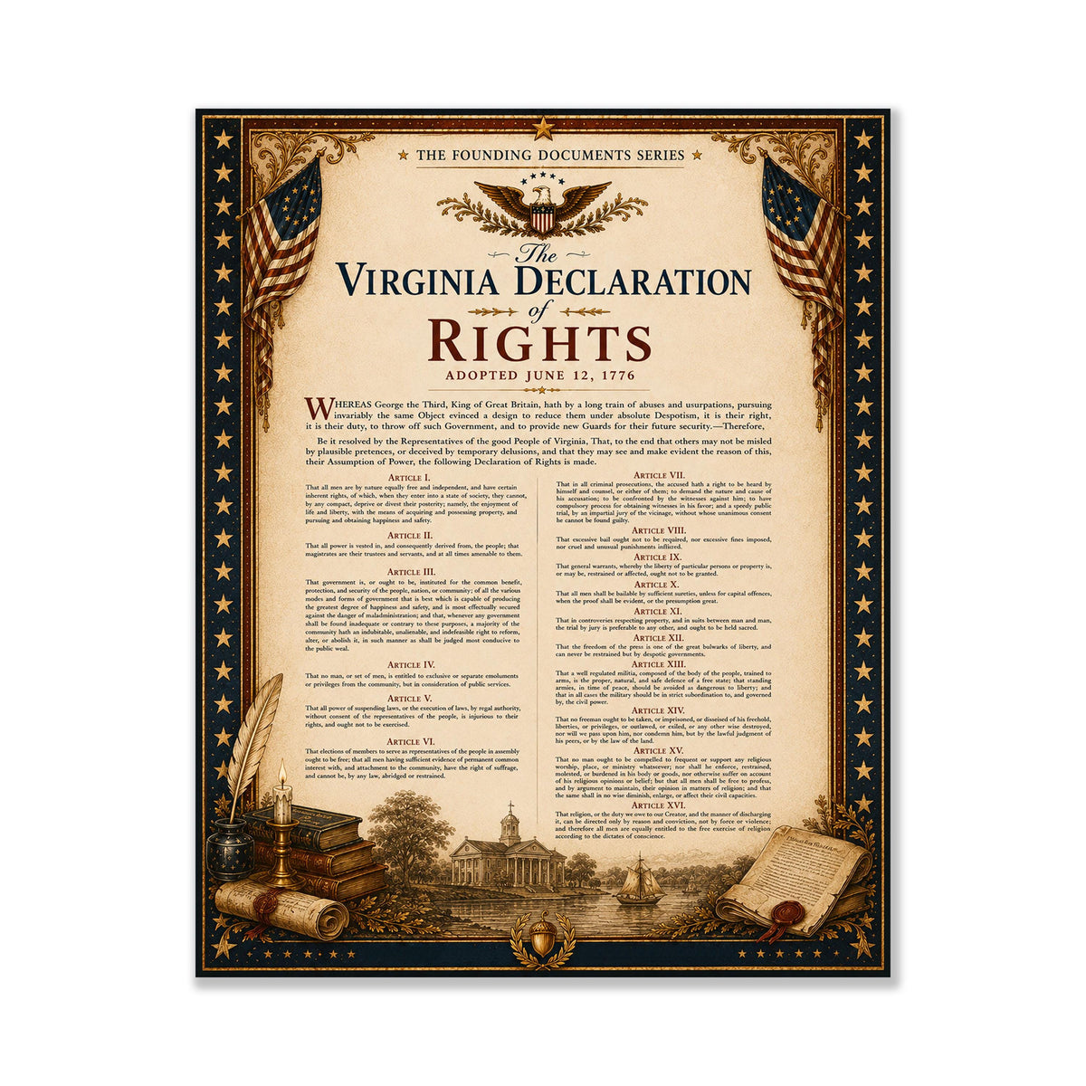 Virginia Declaration of Rights Wall Art Print | Historical Americana | Vintage History Home Decor