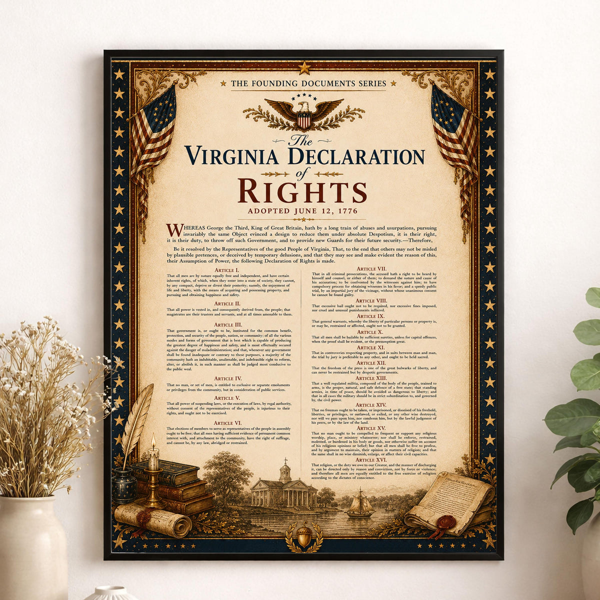 Virginia Declaration of Rights Wall Art Print | Historical Americana | Vintage History Home Decor