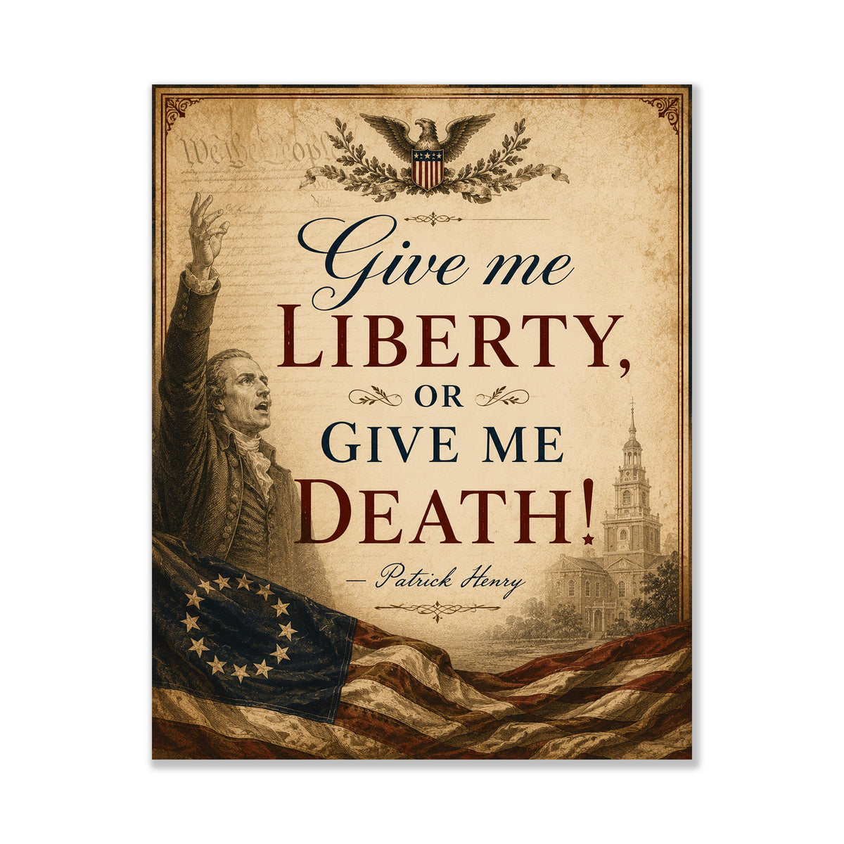 Give Me Liberty Wall Art Print | Patrick Henry | American Revolution | History | Vintage Patriotic Home Decor